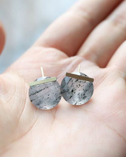 Bar stone Pierced Earring - Black Rutilated Quartz -