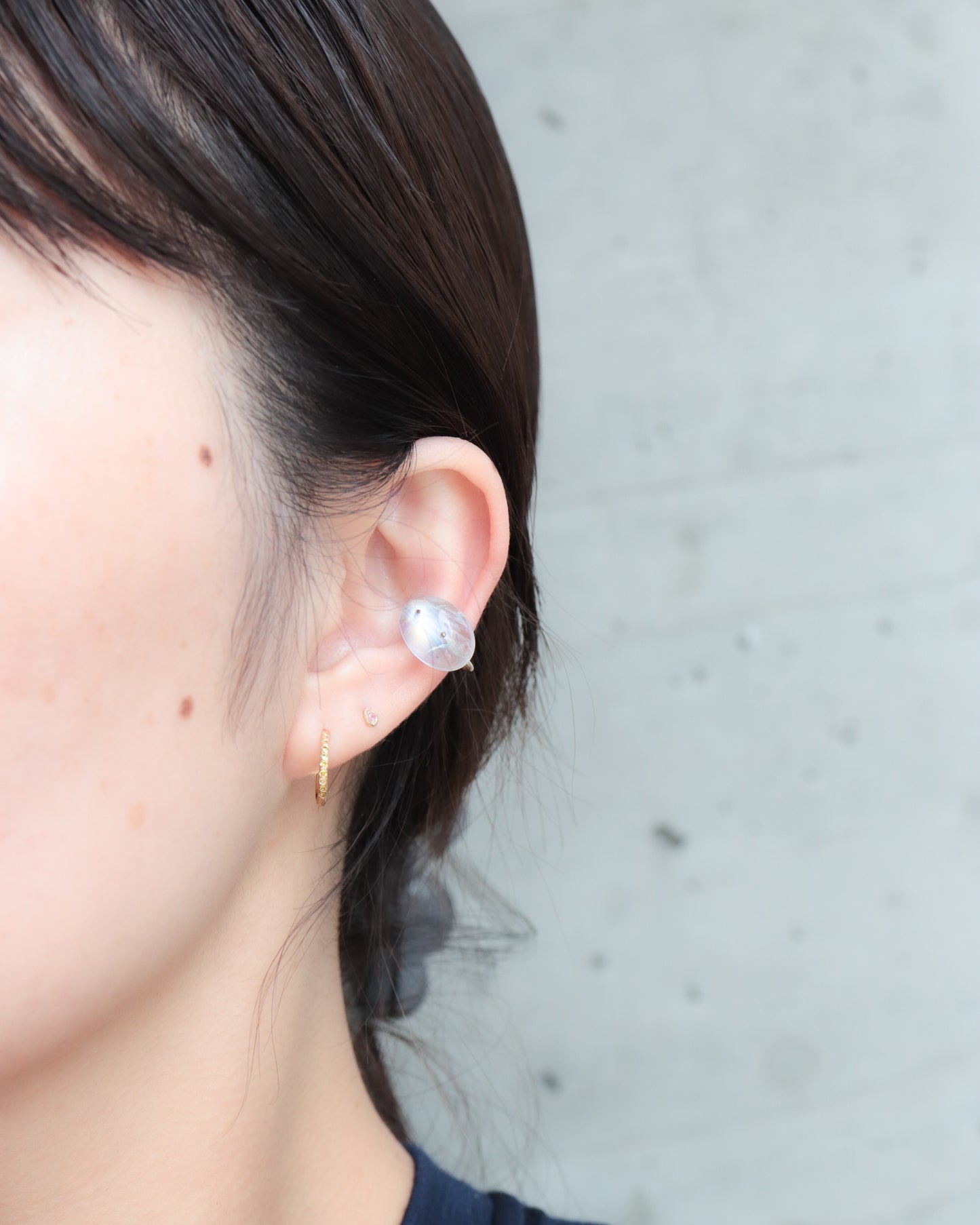 Stone Ear Cuff - Rainbow Moon Stone -