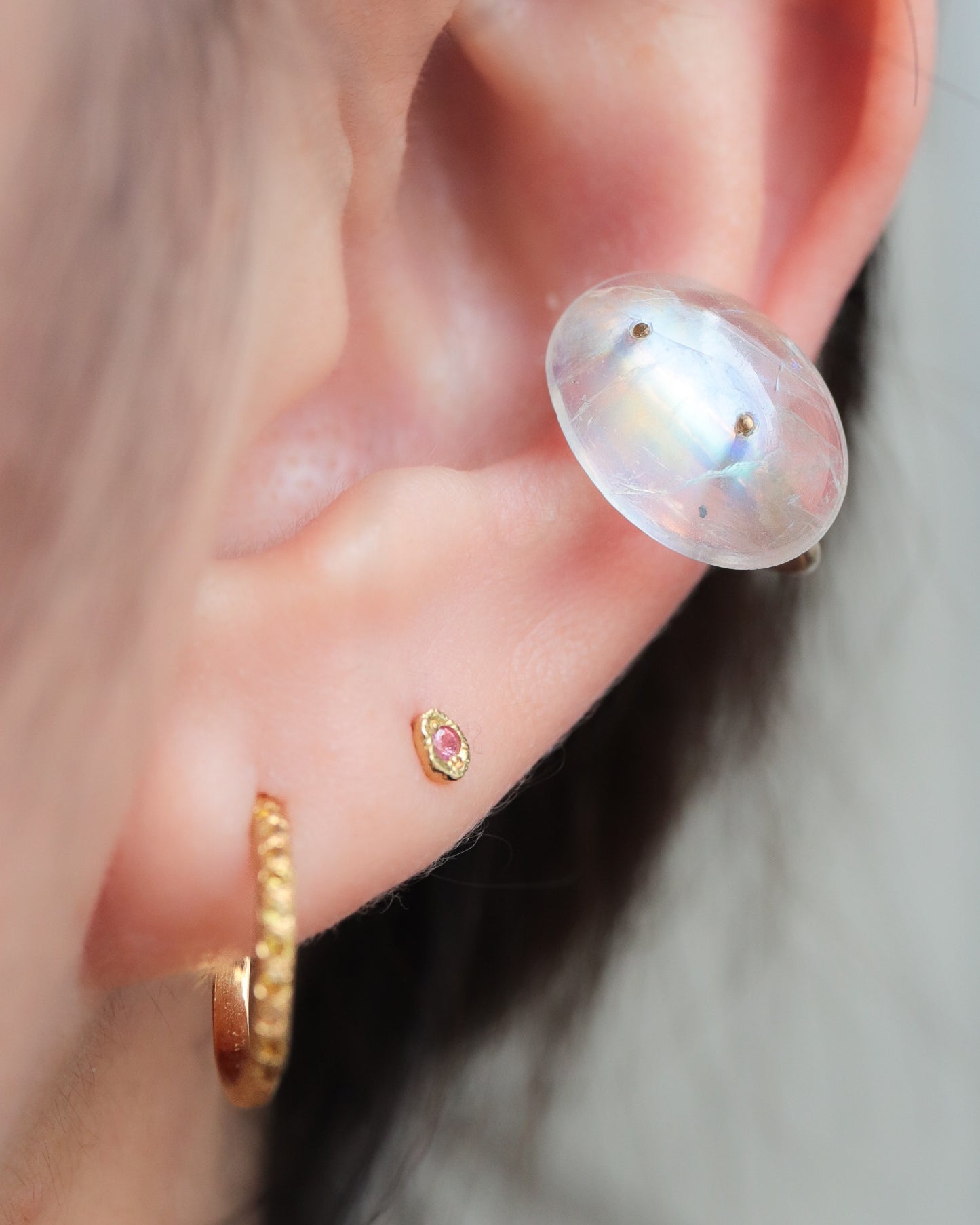 Stone Ear Cuff - Rainbow Moon Stone -