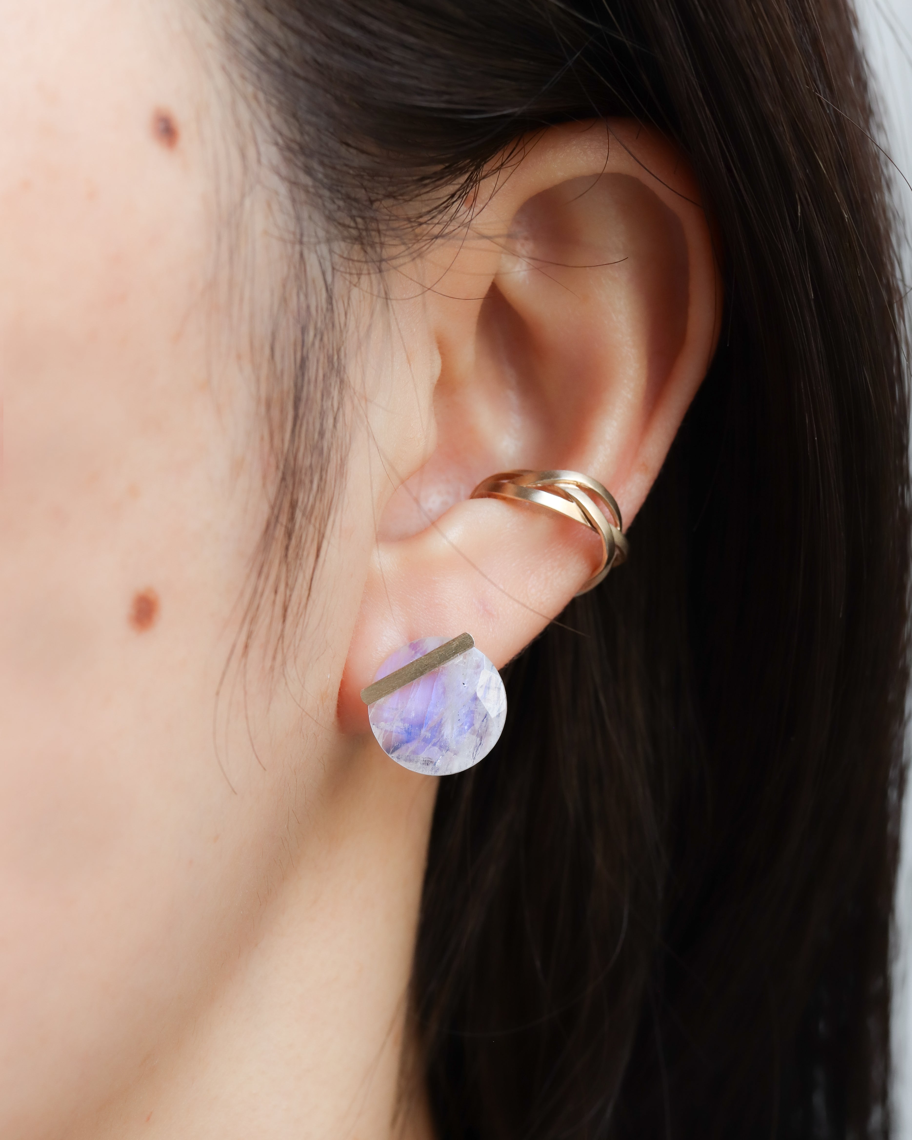 Bar stone Pierced Earring - Rainbow Moon Stone -