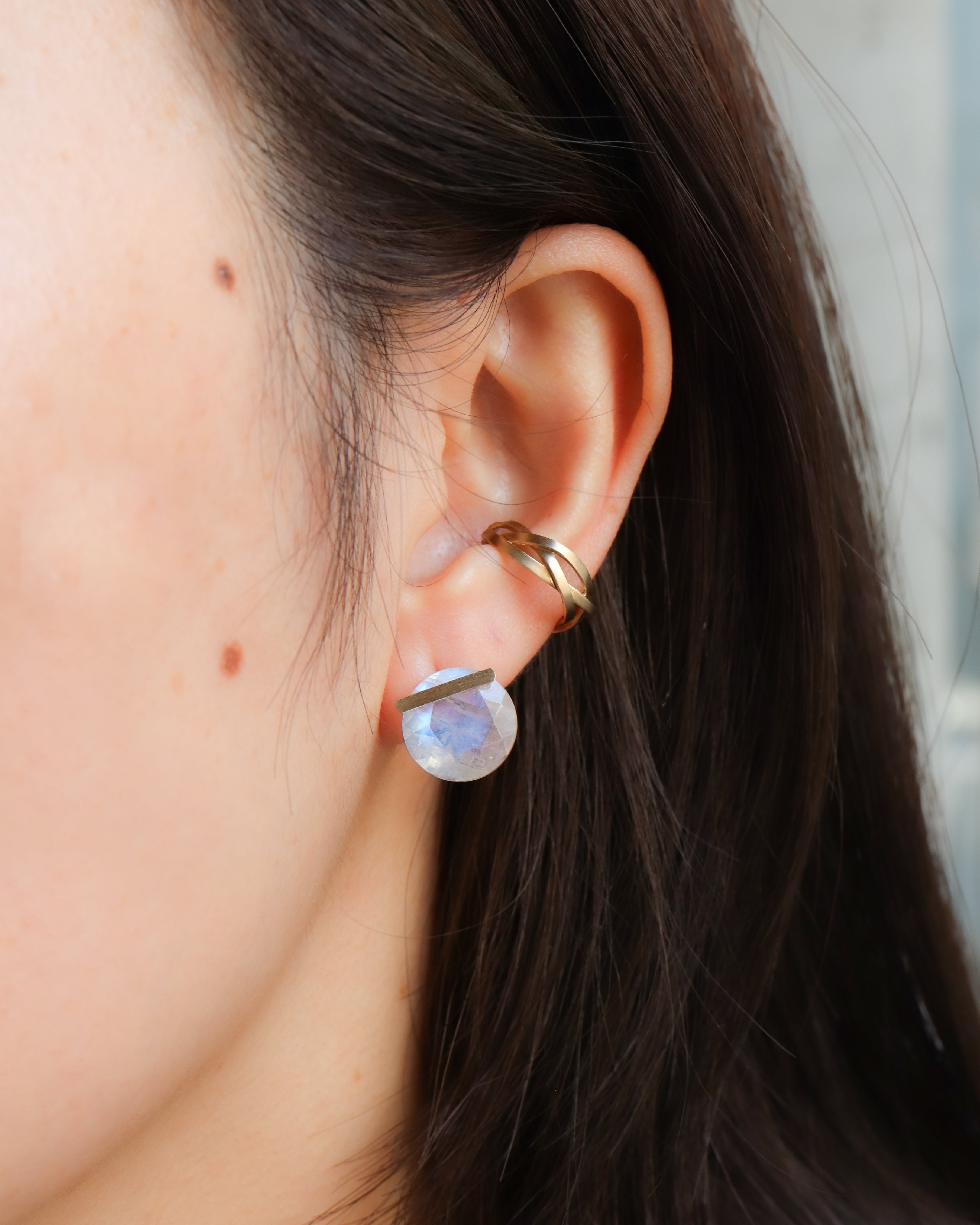 Bar stone Pierced Earring - Rainbow Moon Stone -
