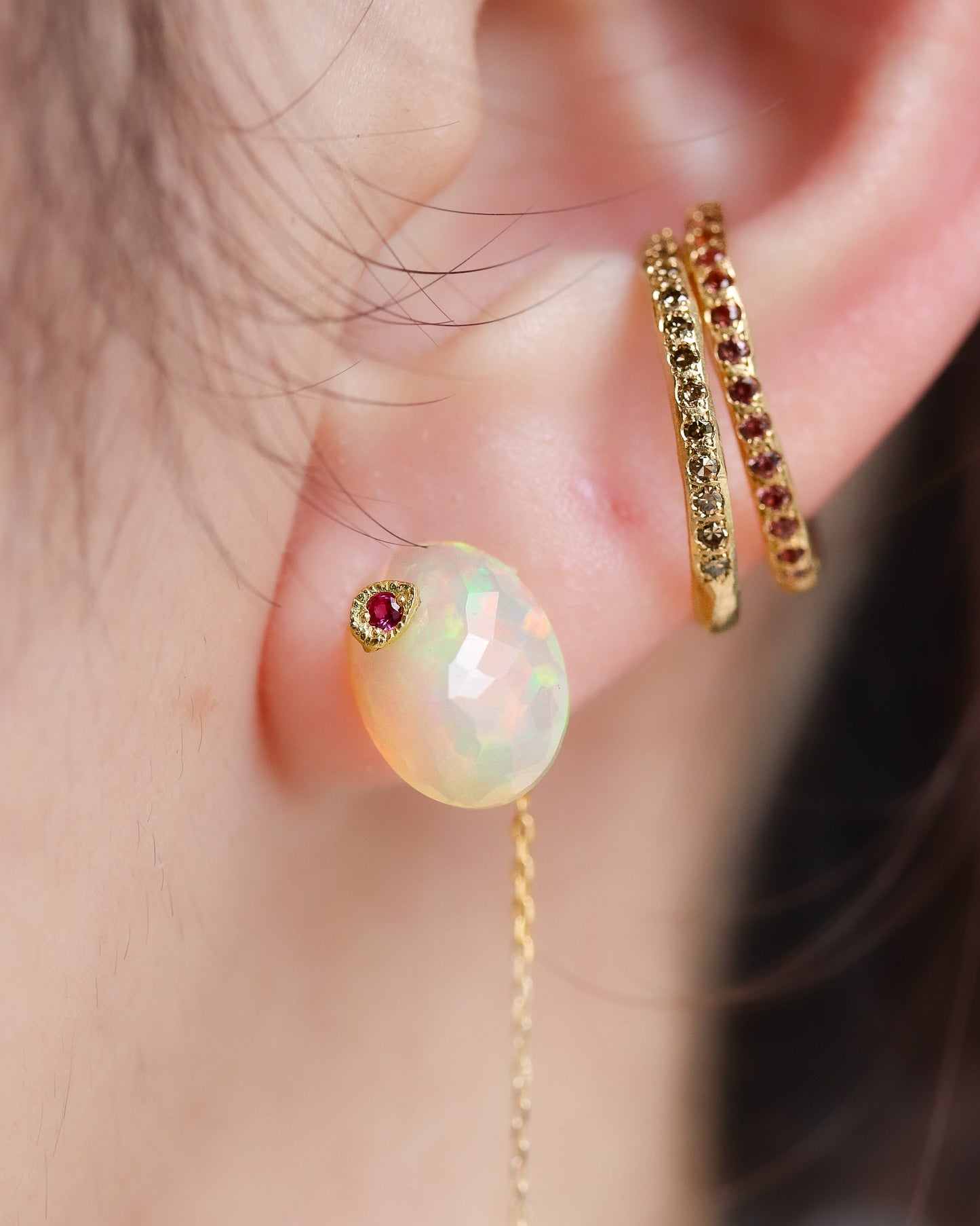 Flat Pierced Earrings - Opal -