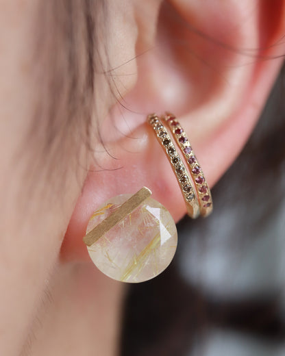 Bar stone Pierced Earring - Golden Rutilated Quartz -