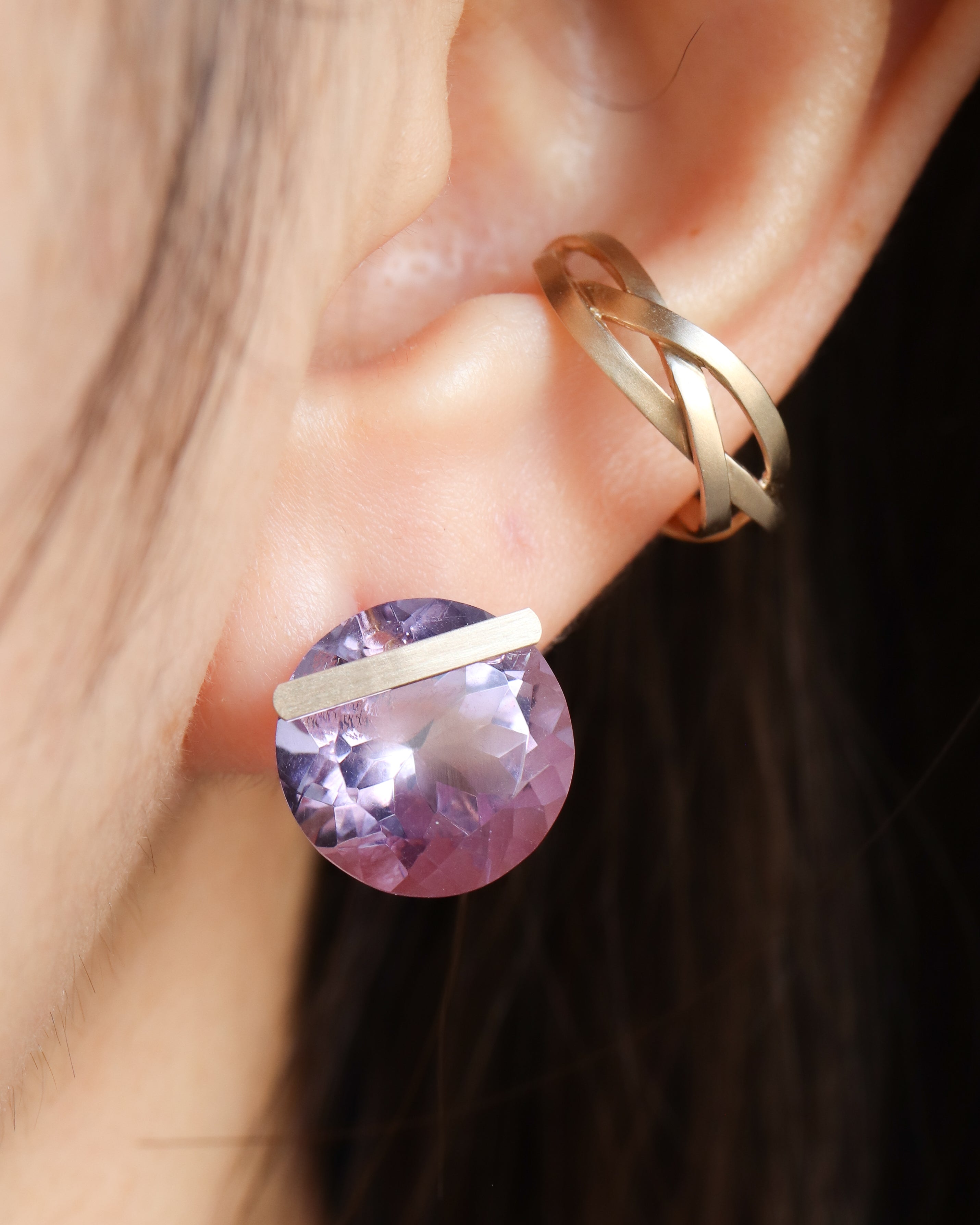 Bar stone Pierced Earring - Amethyst -