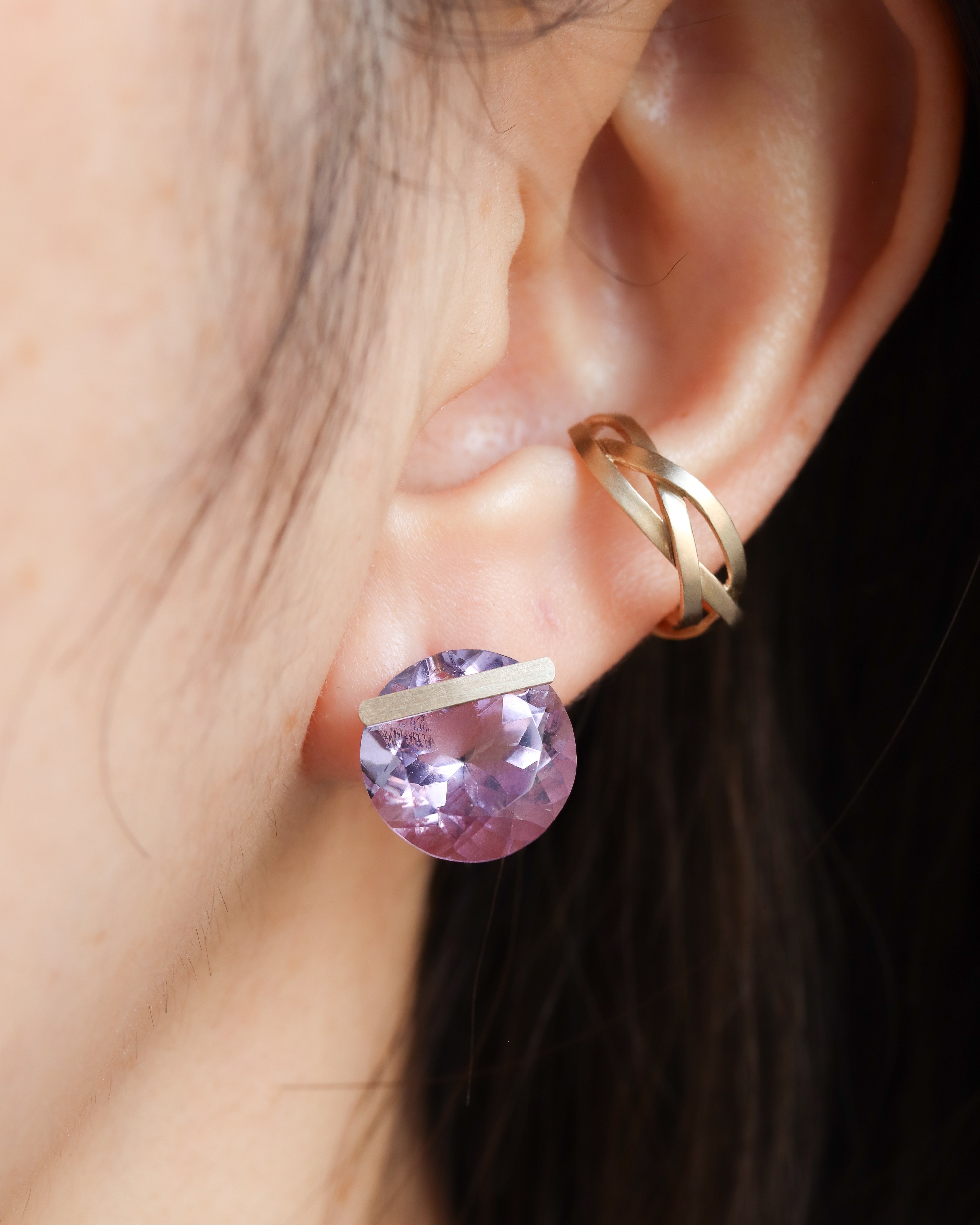 Bar stone Pierced Earring - Amethyst -