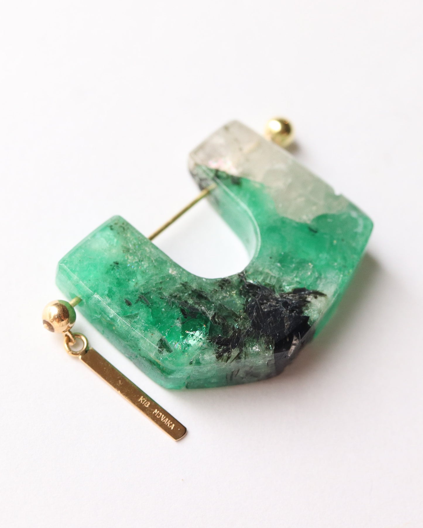 Rock Pierced Earrings - Emerald -