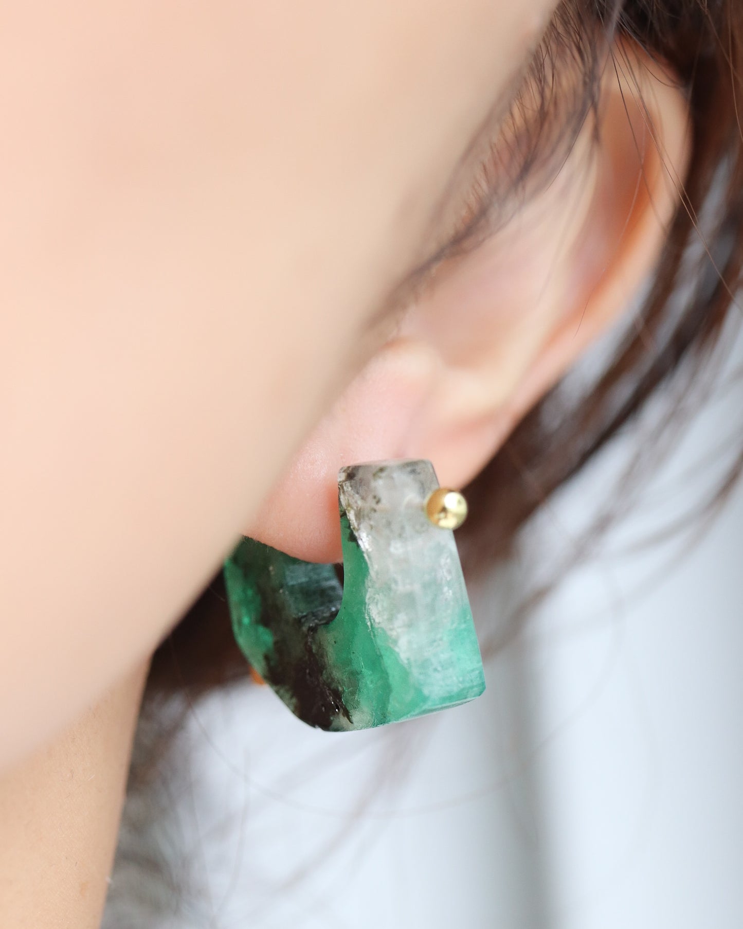 Rock Pierced Earrings - Emerald -