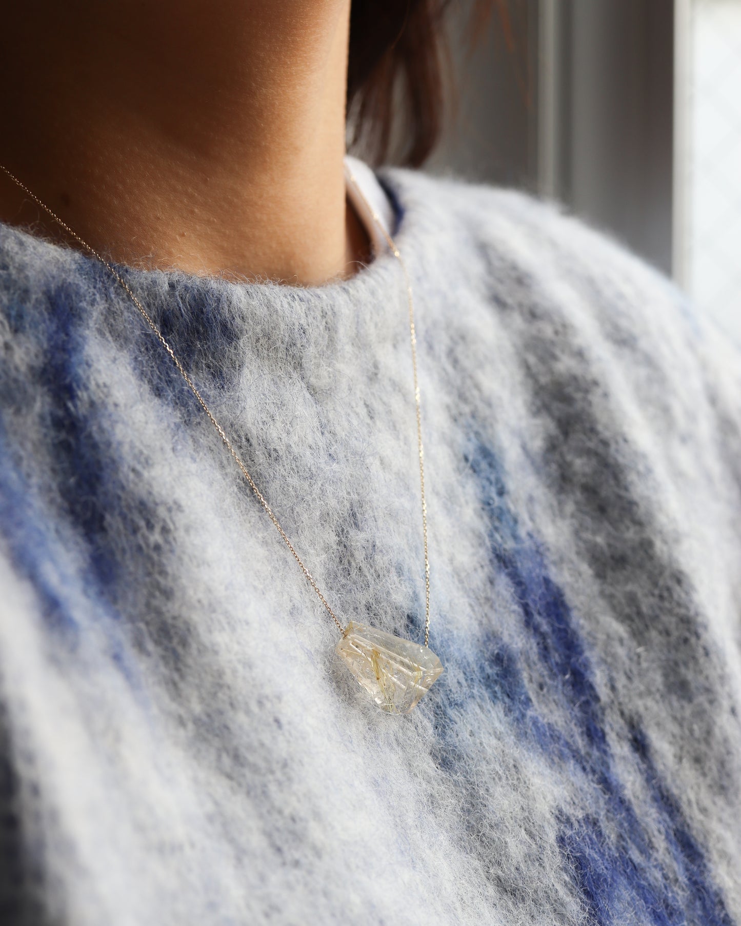 Rock Necklace - Golden Rutilated Quartz -