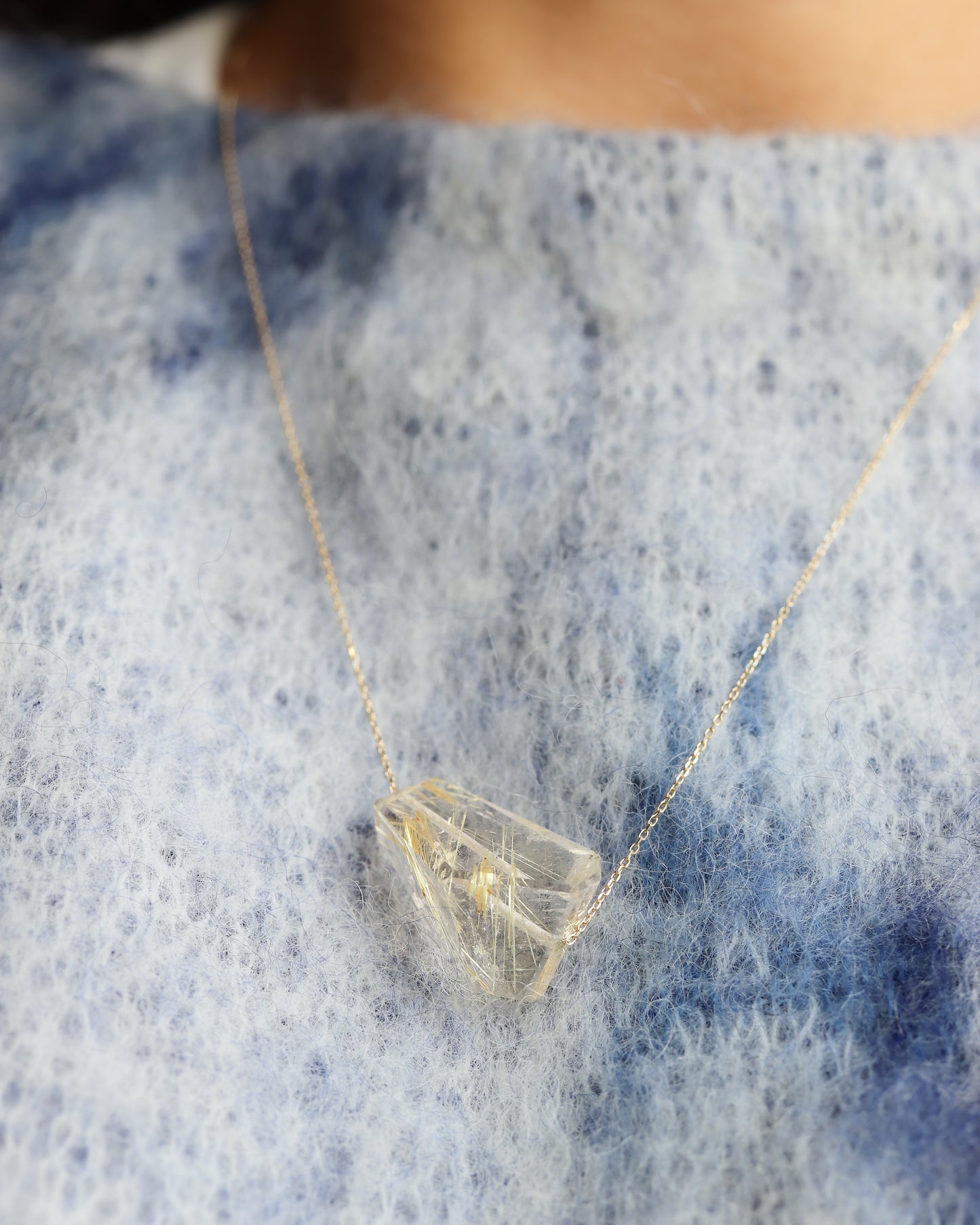 Rock Necklace - Golden Rutilated Quartz -