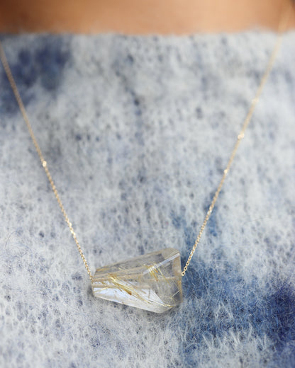 Rock Necklace - Golden Rutilated Quartz -