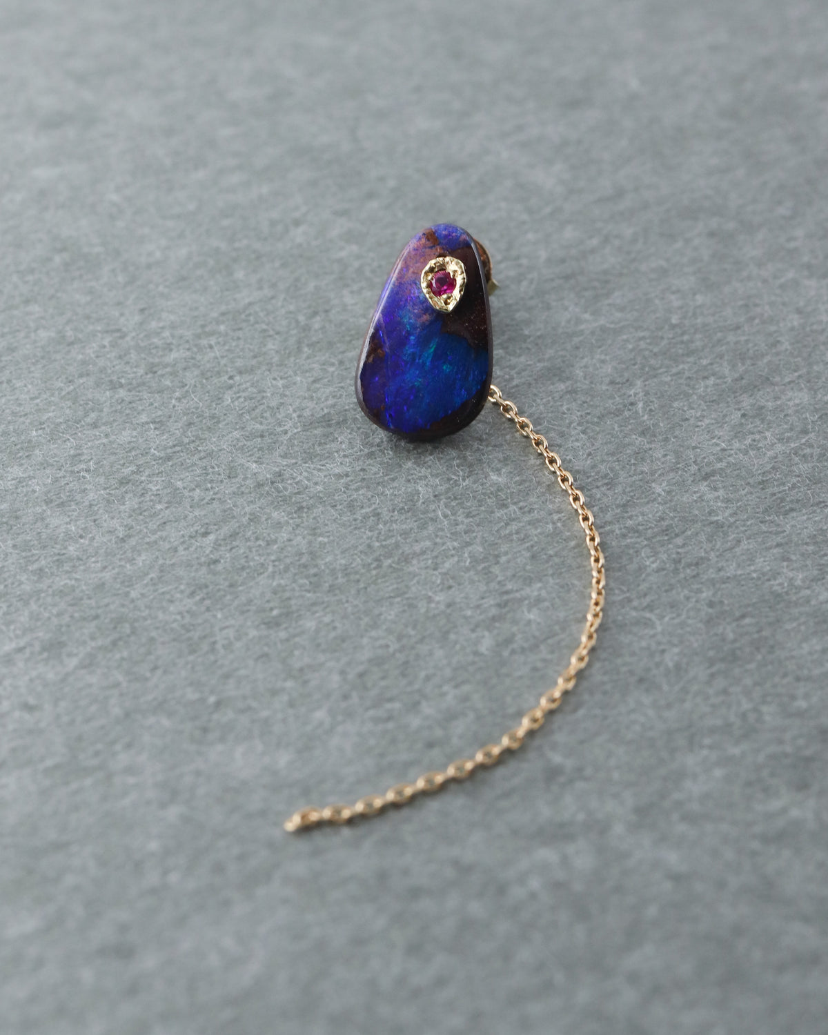 Flat Pierced Earring  - Boulder Opal -
