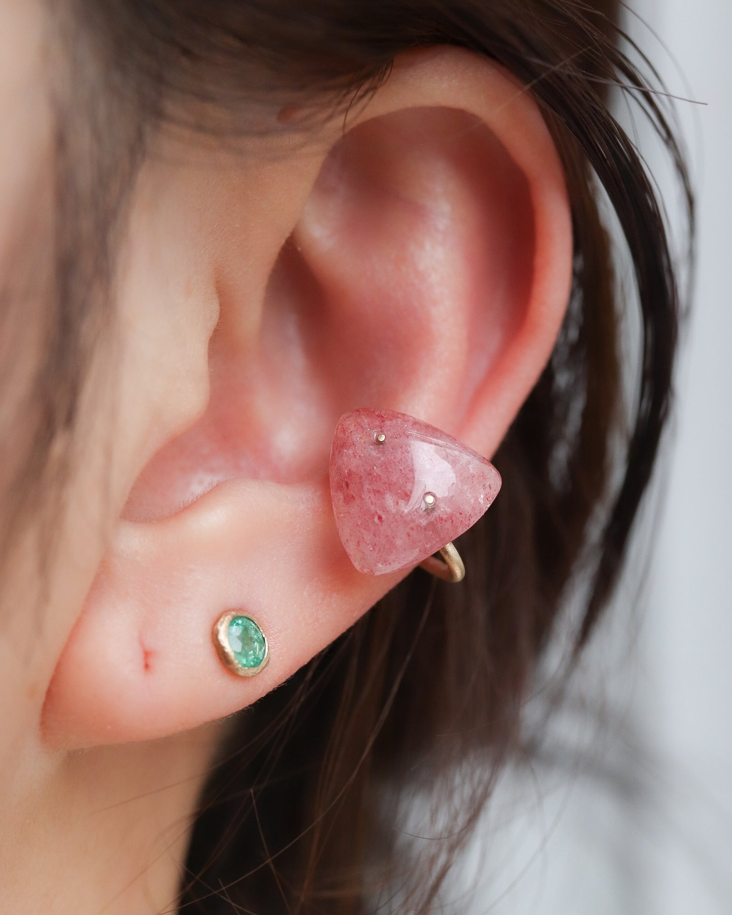 Stone Ear Cuff - Strawberry Quartz -