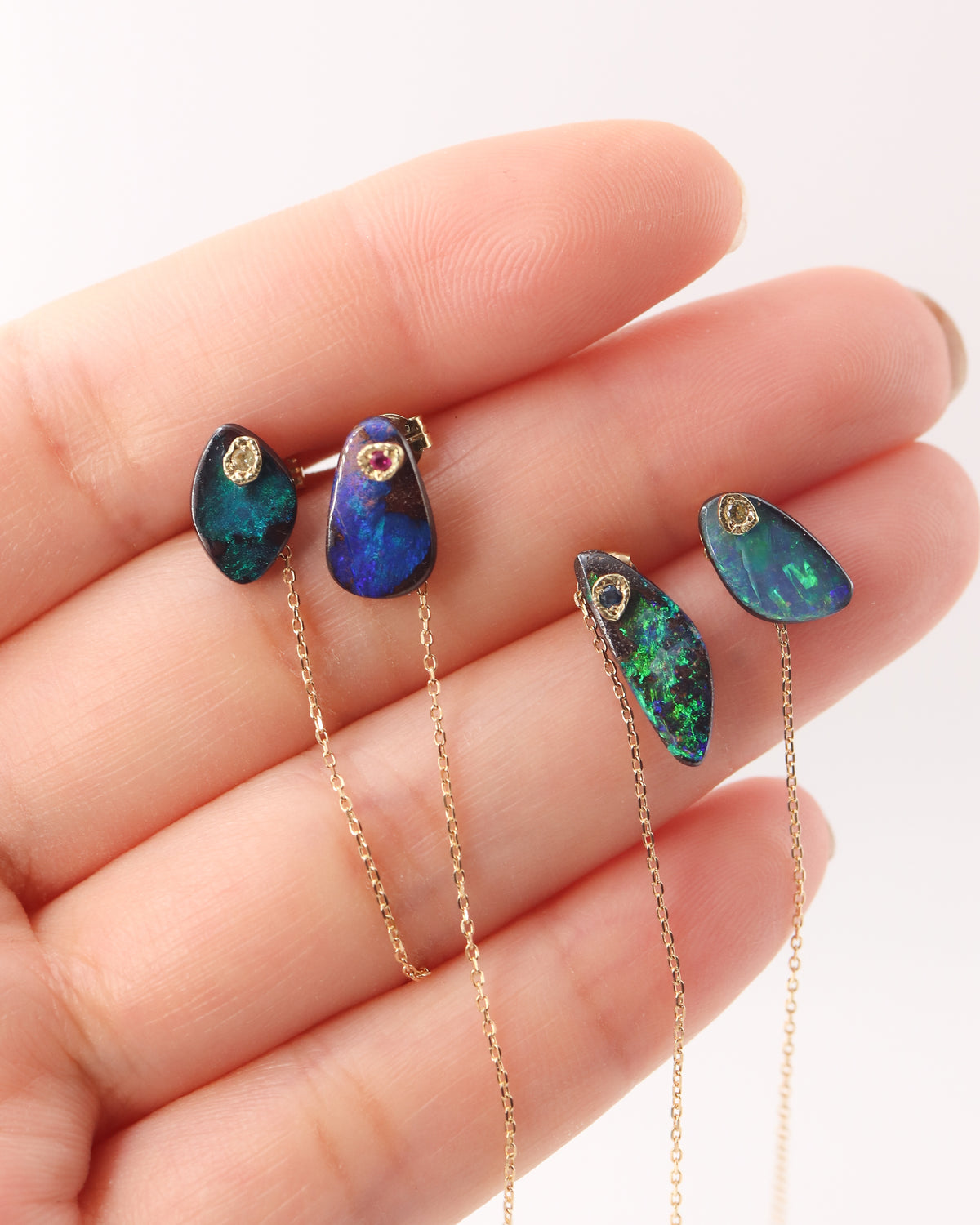 Flat Pierced Earrings - Boulder Opal -