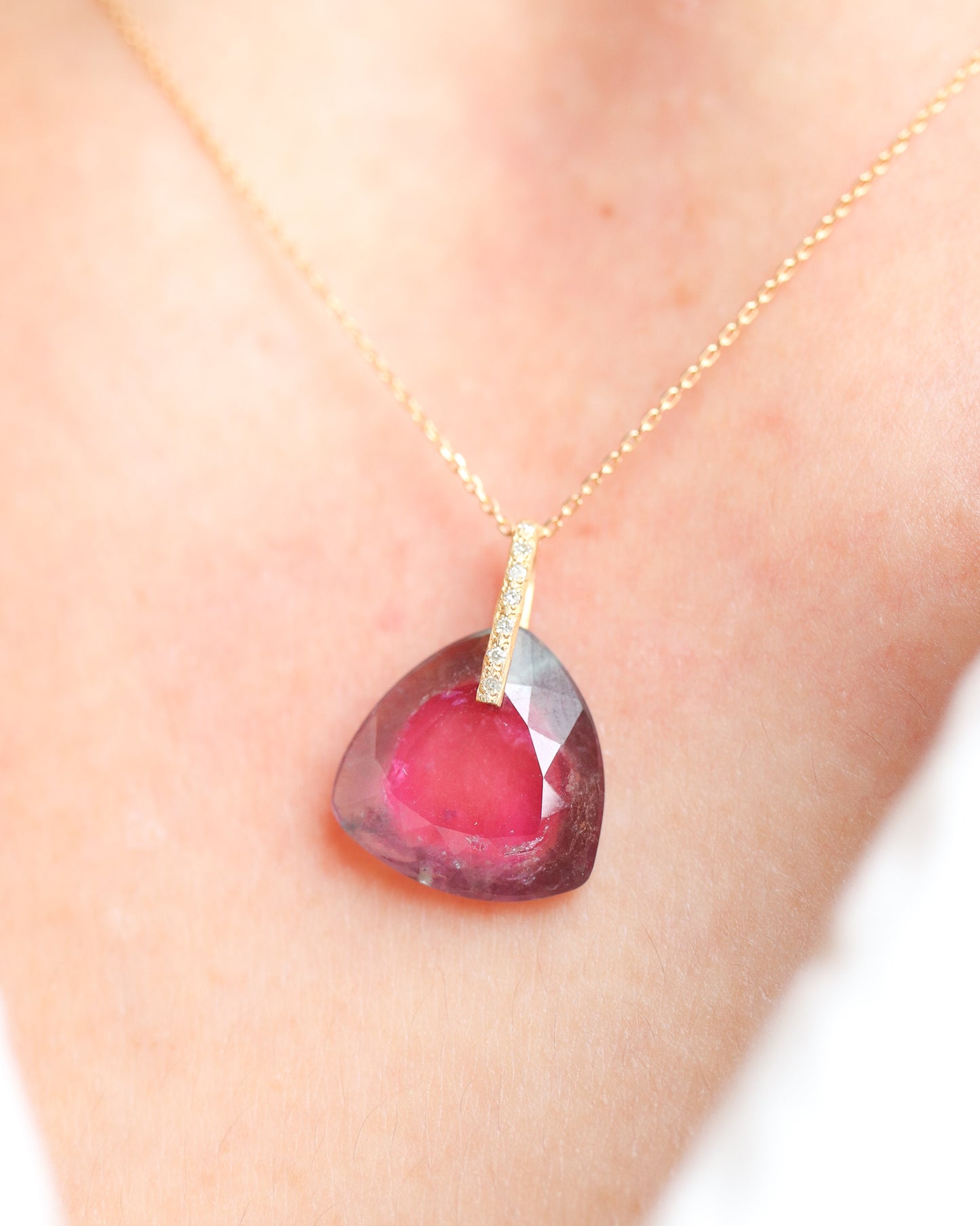 Hibiki Stone Necklace - Diamond / Bicolor Tourmaline / Diamond -