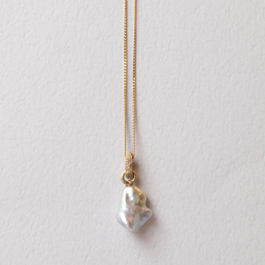 Pearl Necklace - Keshi Pearl / Diamond -