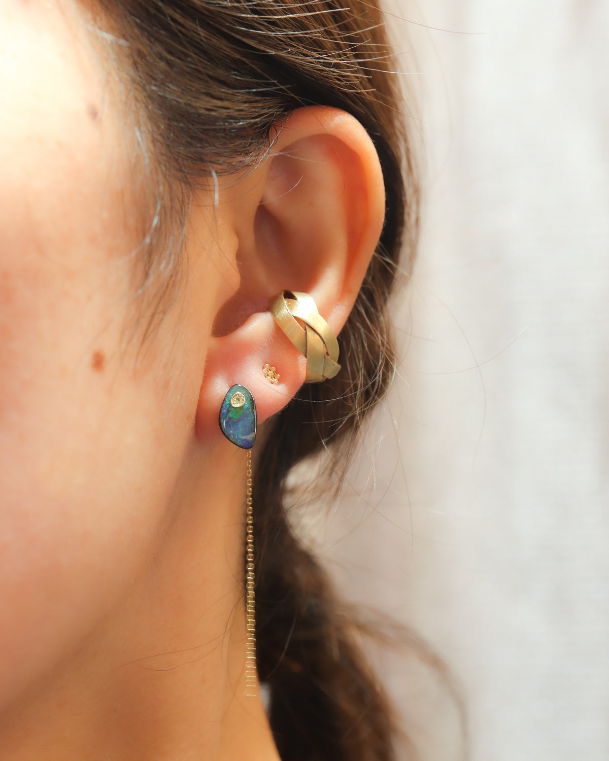 Flat Pierced Earrings - Boulder Opal -