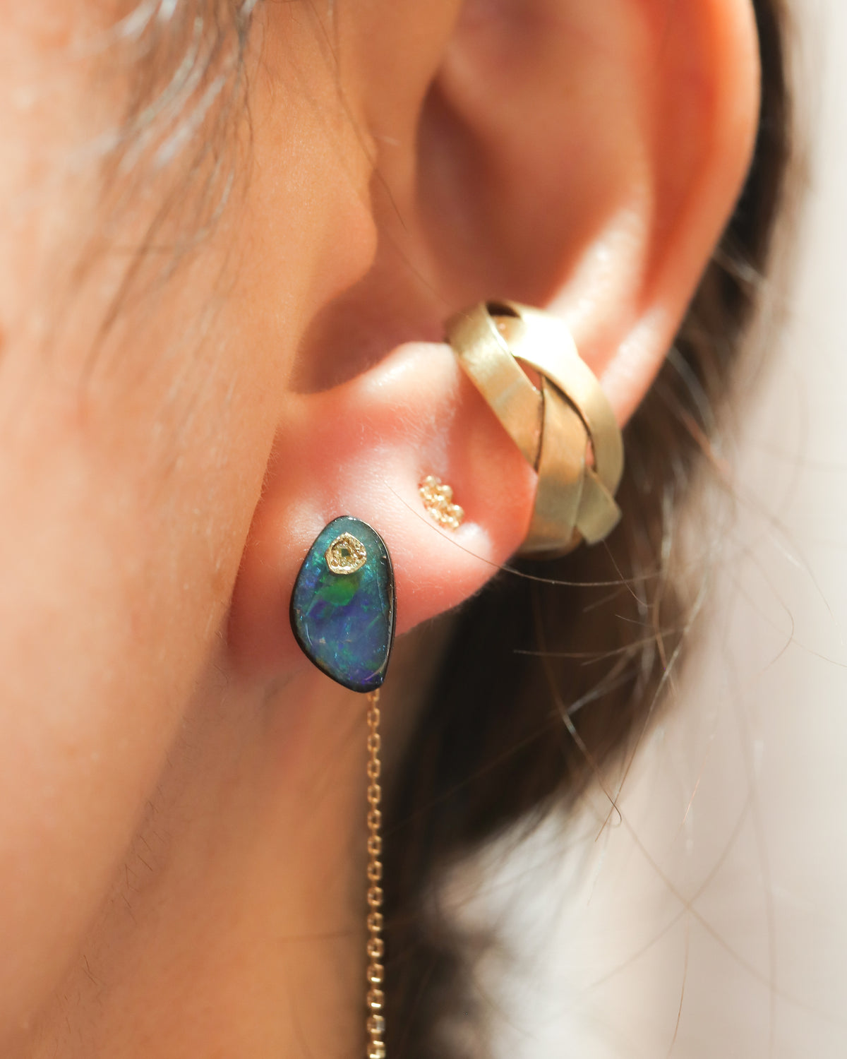 Flat Pierced Earrings - Boulder Opal -
