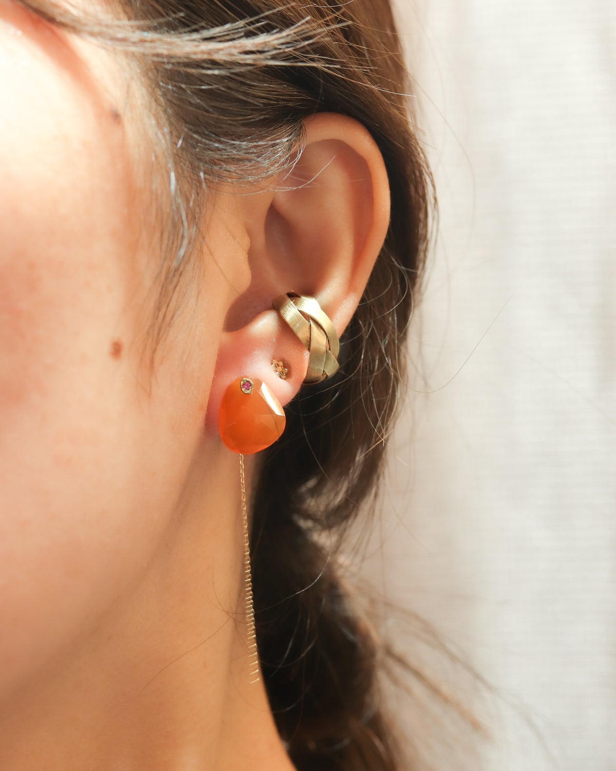 Flat Stud Earring - Carnelian -