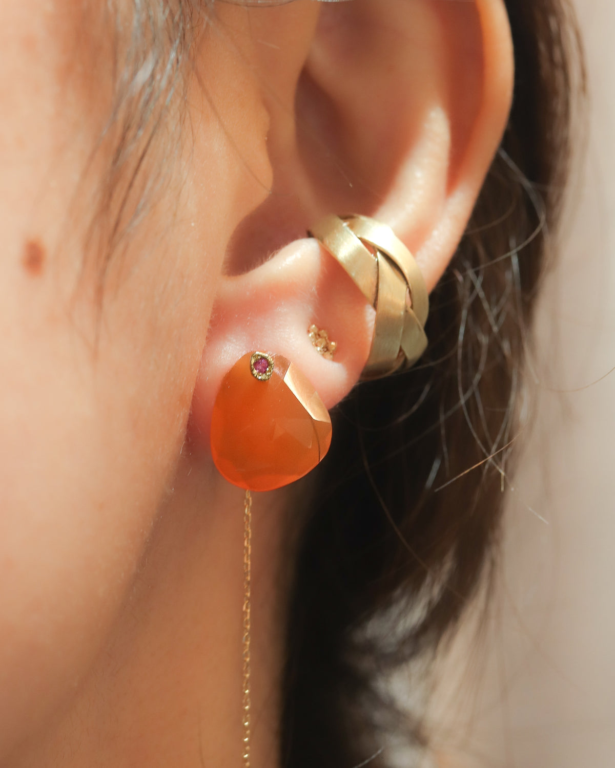 Flat Stud Earring - Carnelian -