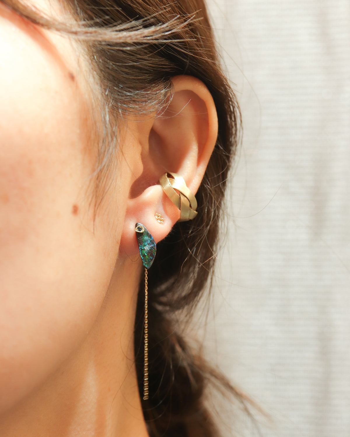 Flat Pierced Earring  - Boulder Opal -