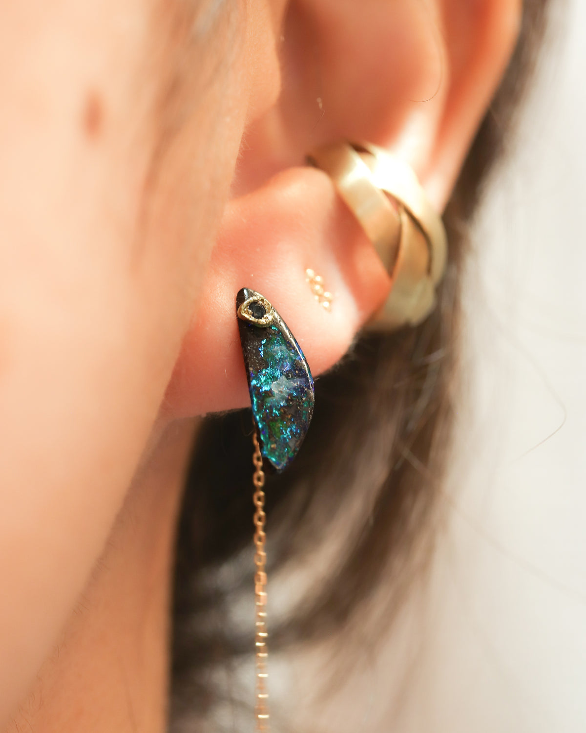 Flat Pierced Earring  - Boulder Opal -