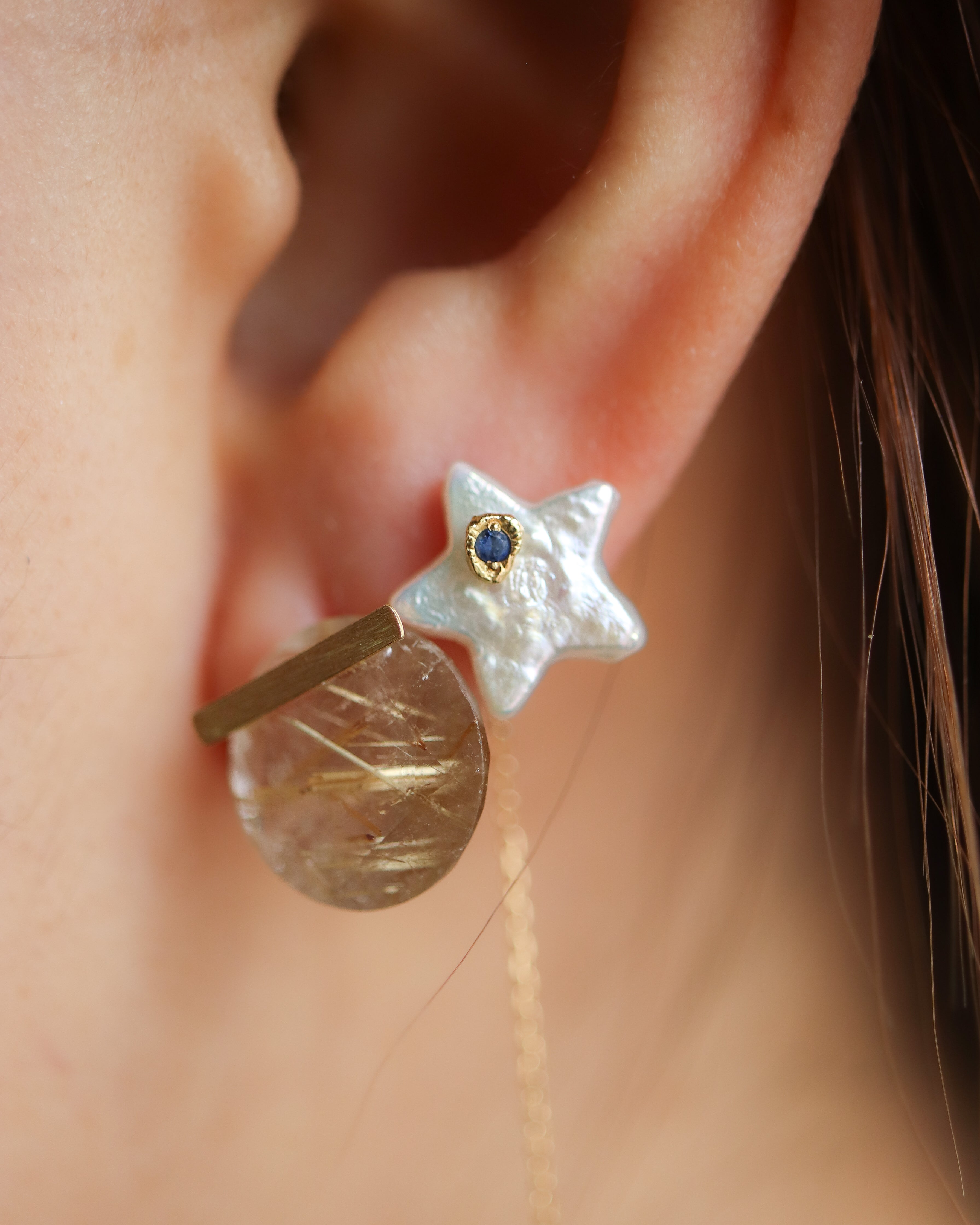 Flat Pierced Earring - Pearl - A