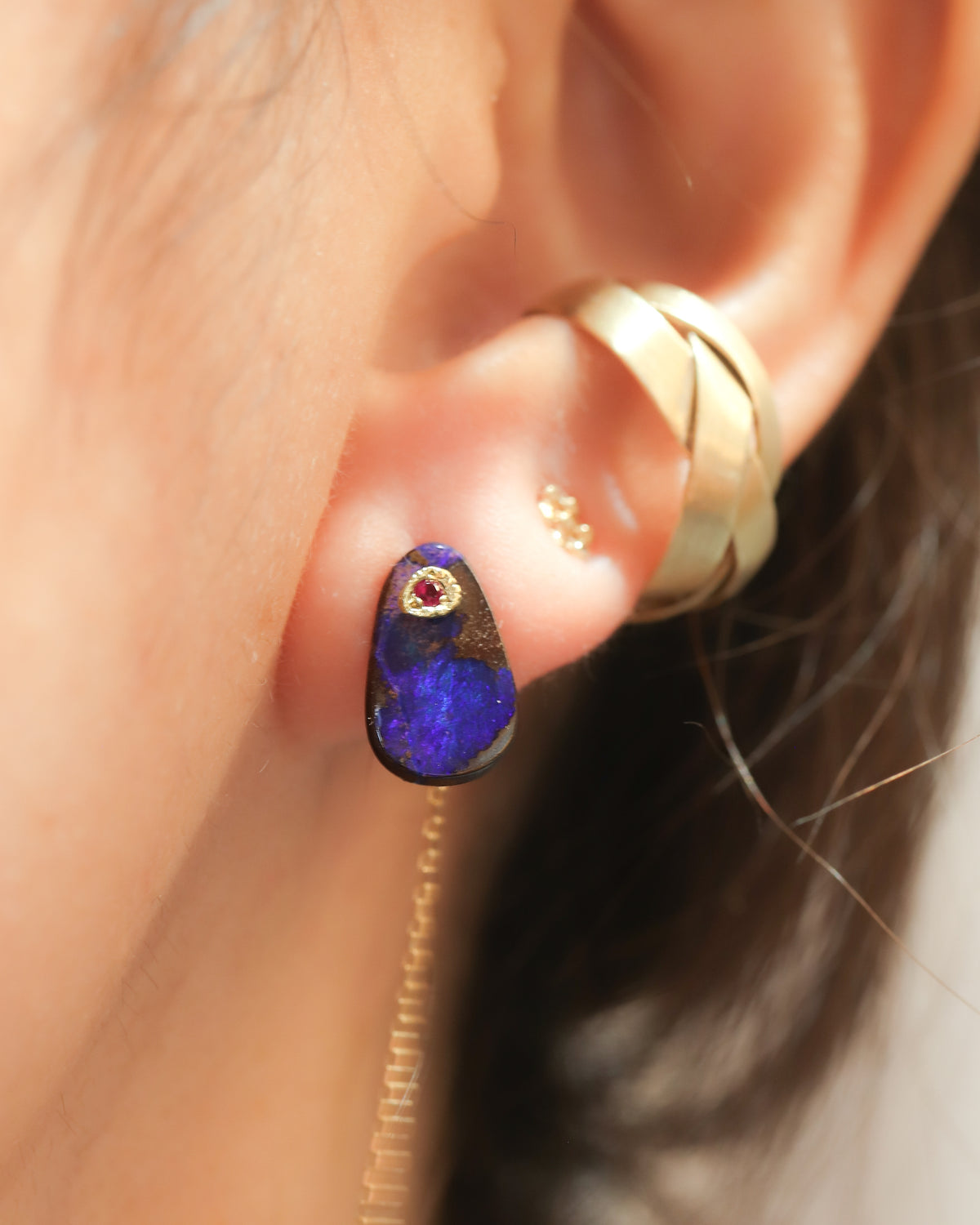 Flat Stud Earring - Boulder Opal -