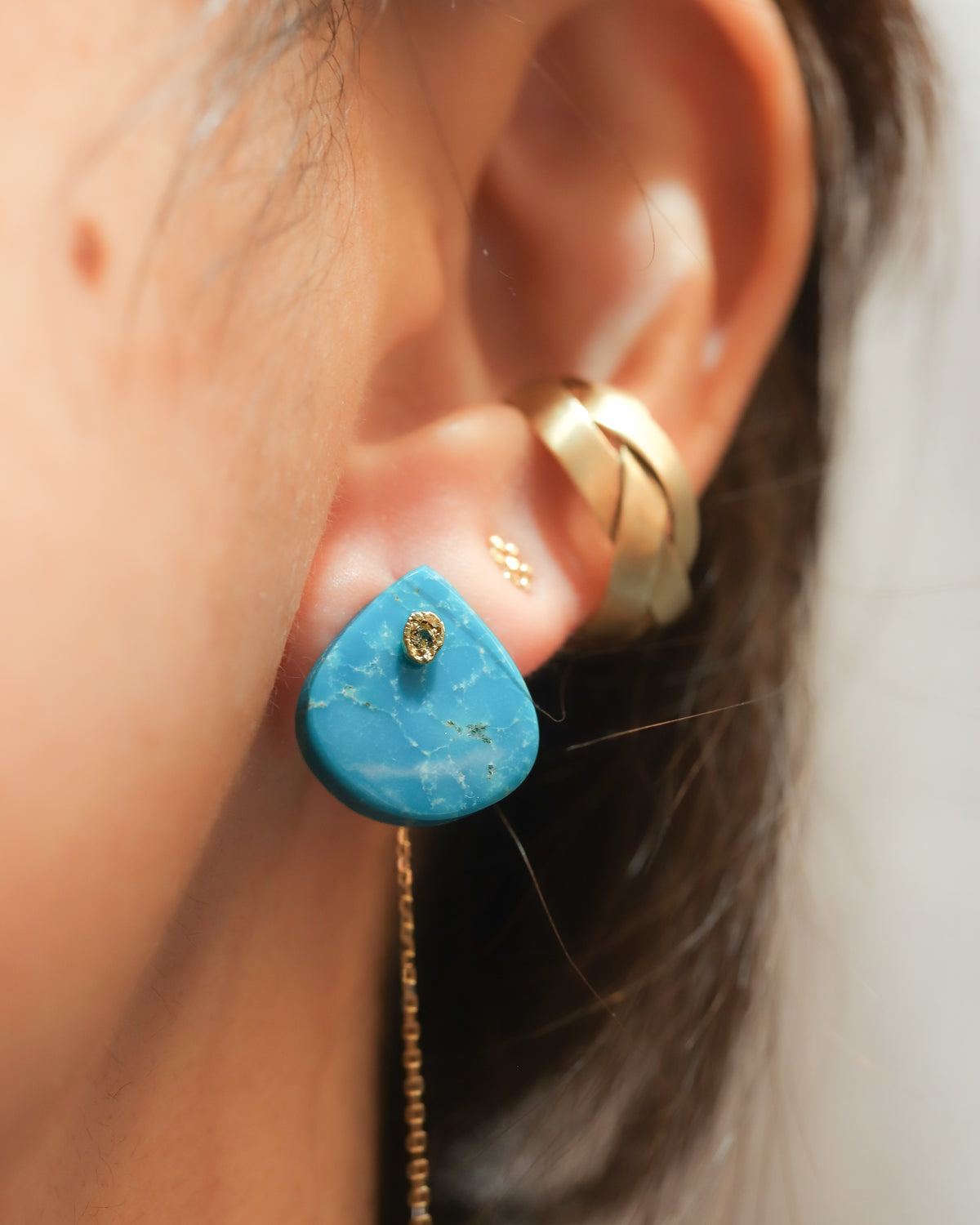 Flat Pierced Earring  - Turquoise -