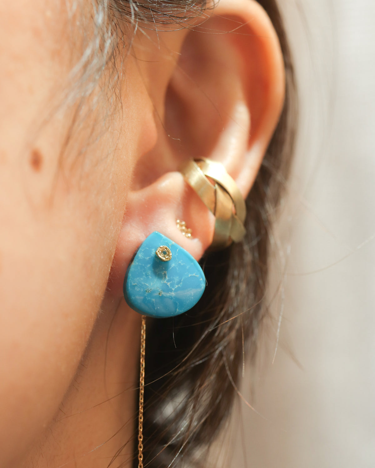 Flat Pierced Earring  - Turquoise -