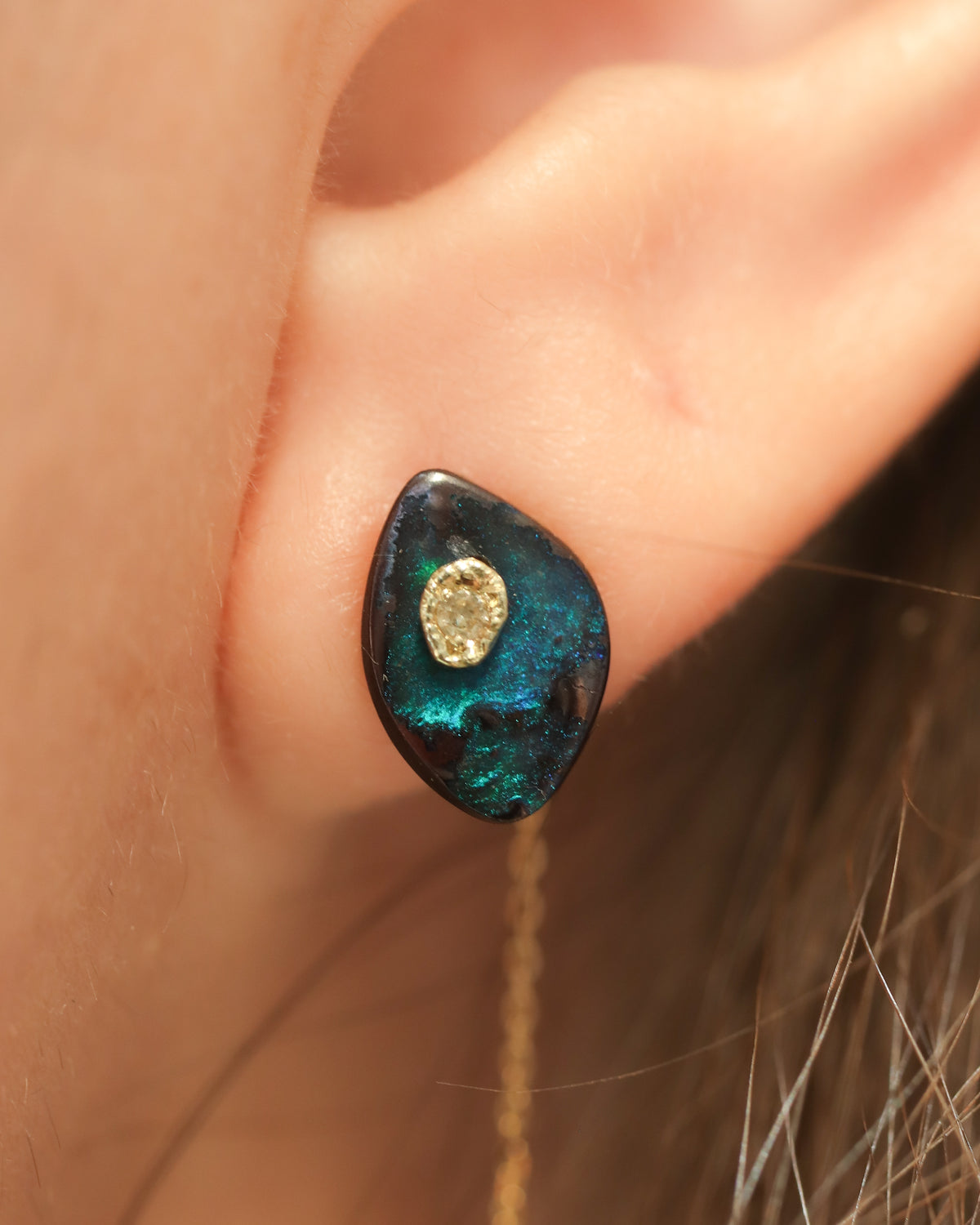 Flat Pierced Earrings - Boulder Opal -
