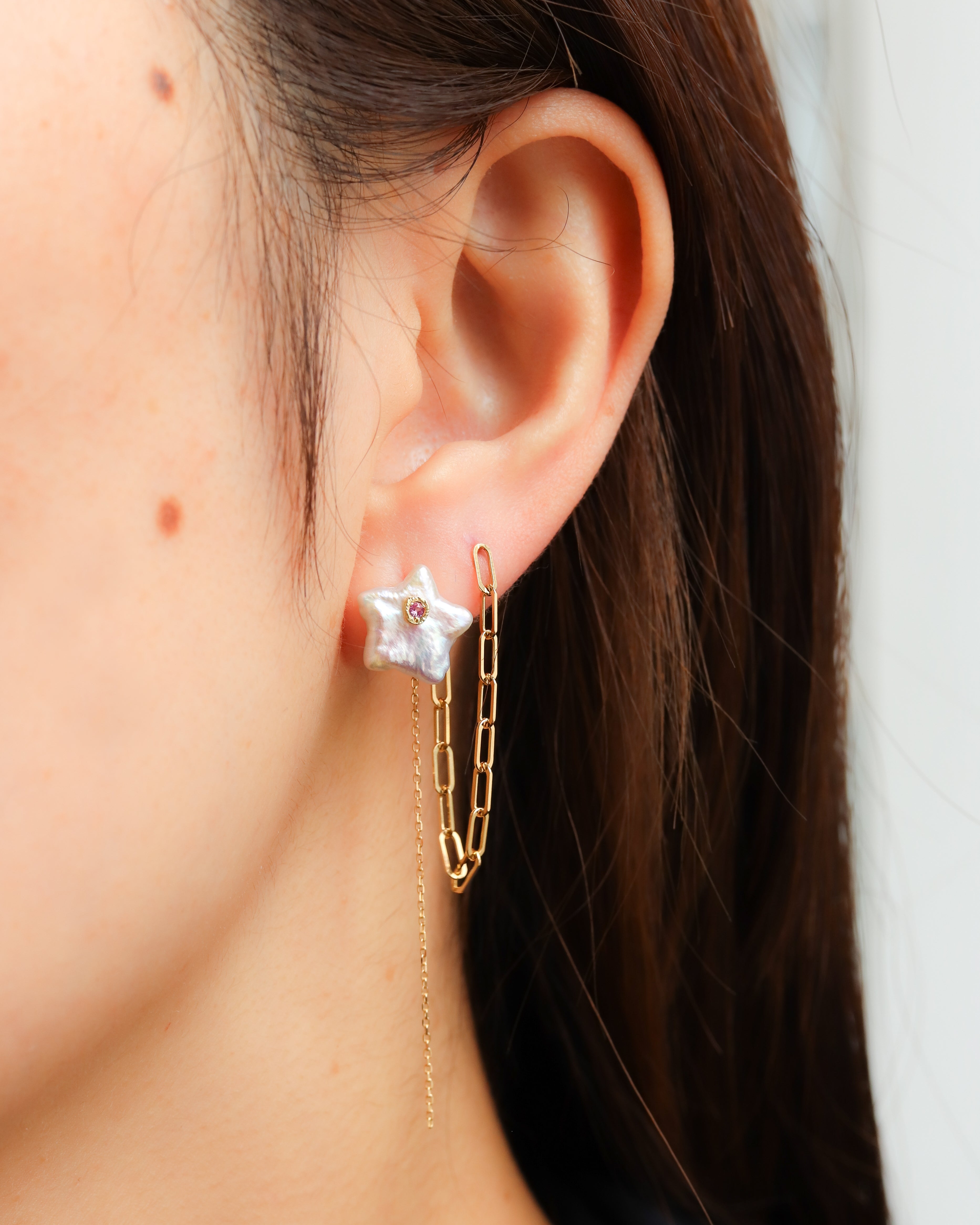 Flat Pierced Earring - Pearl - E