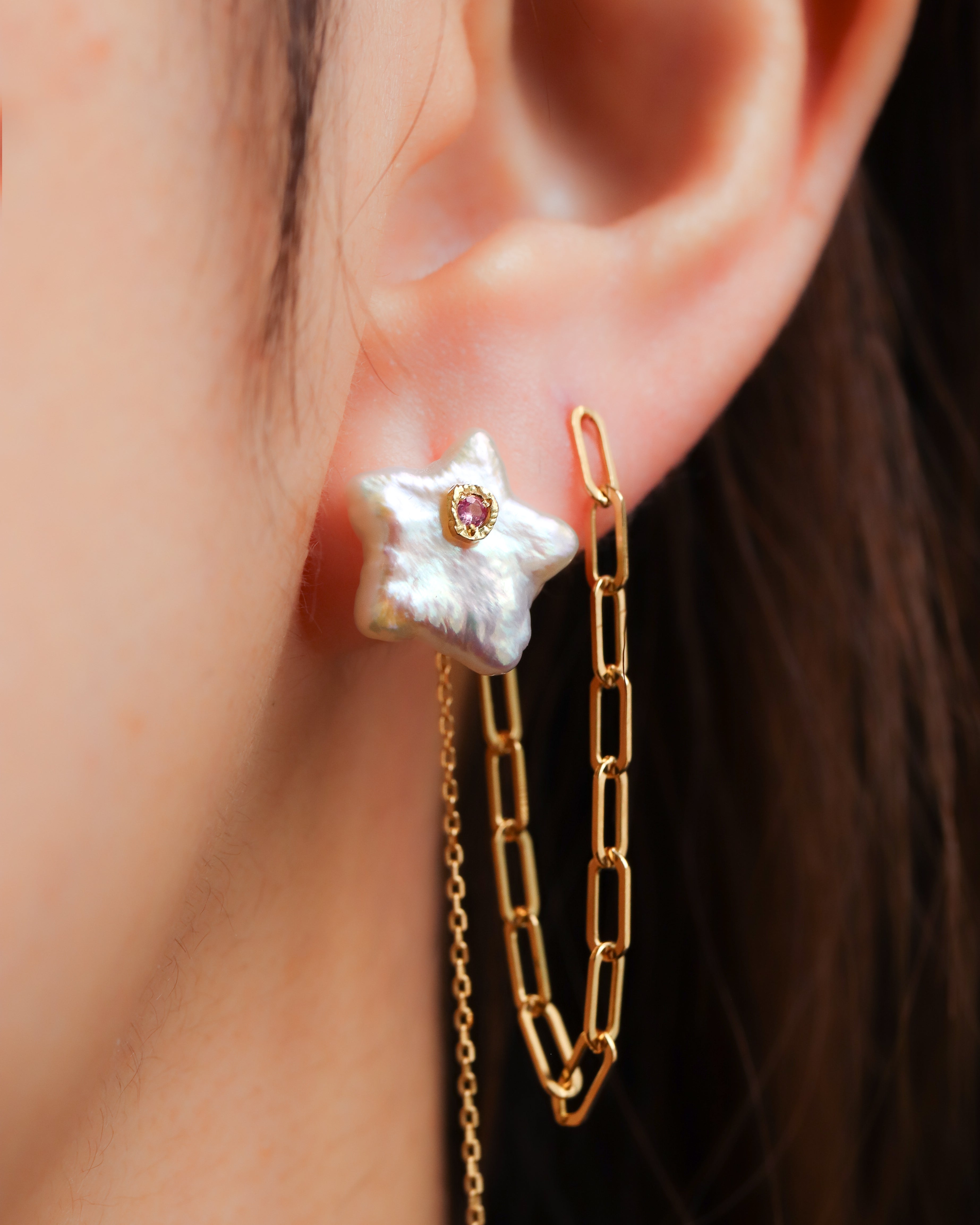 Flat Pierced Earring - Pearl - E