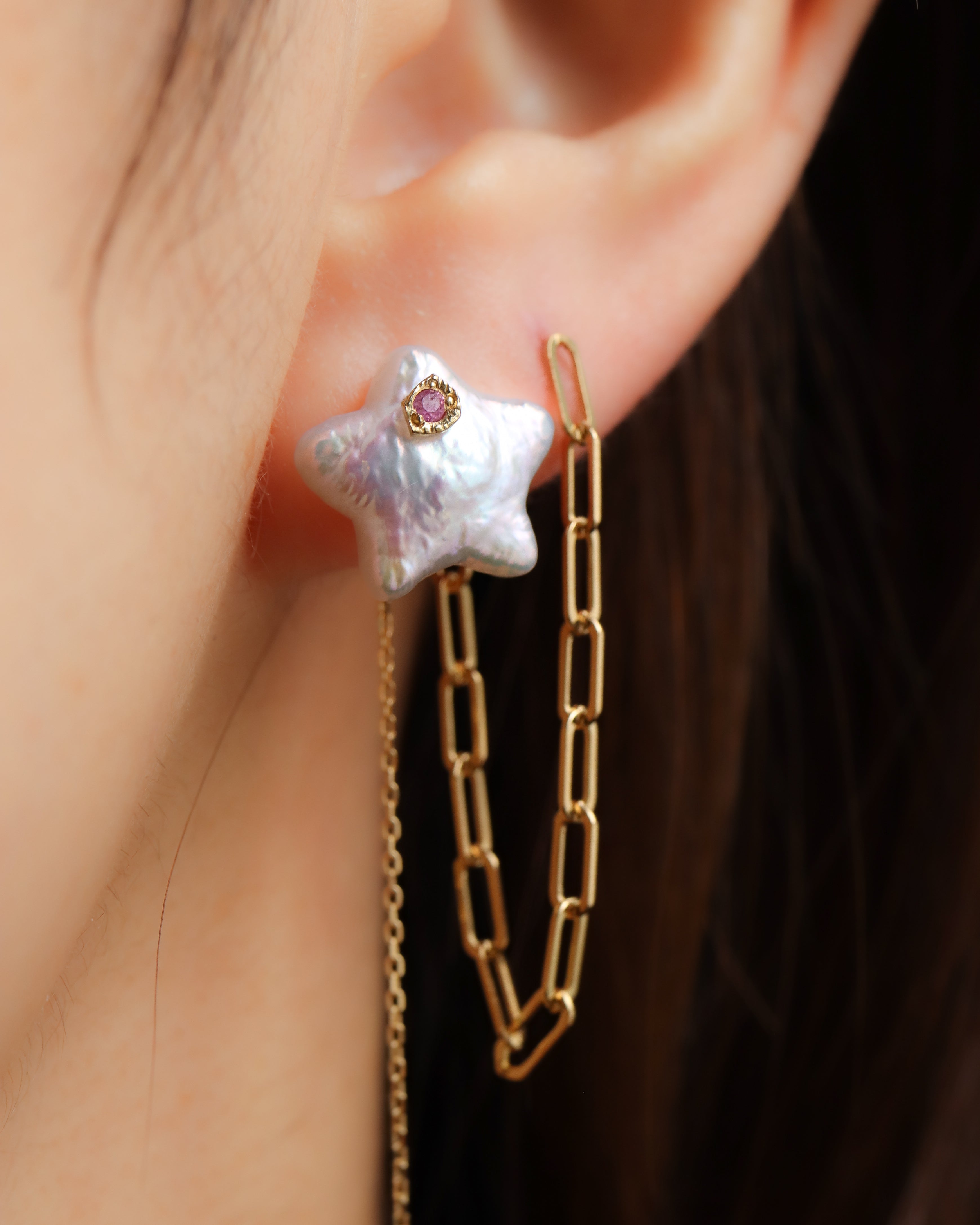Flat Pierced Earring - Pearl -D