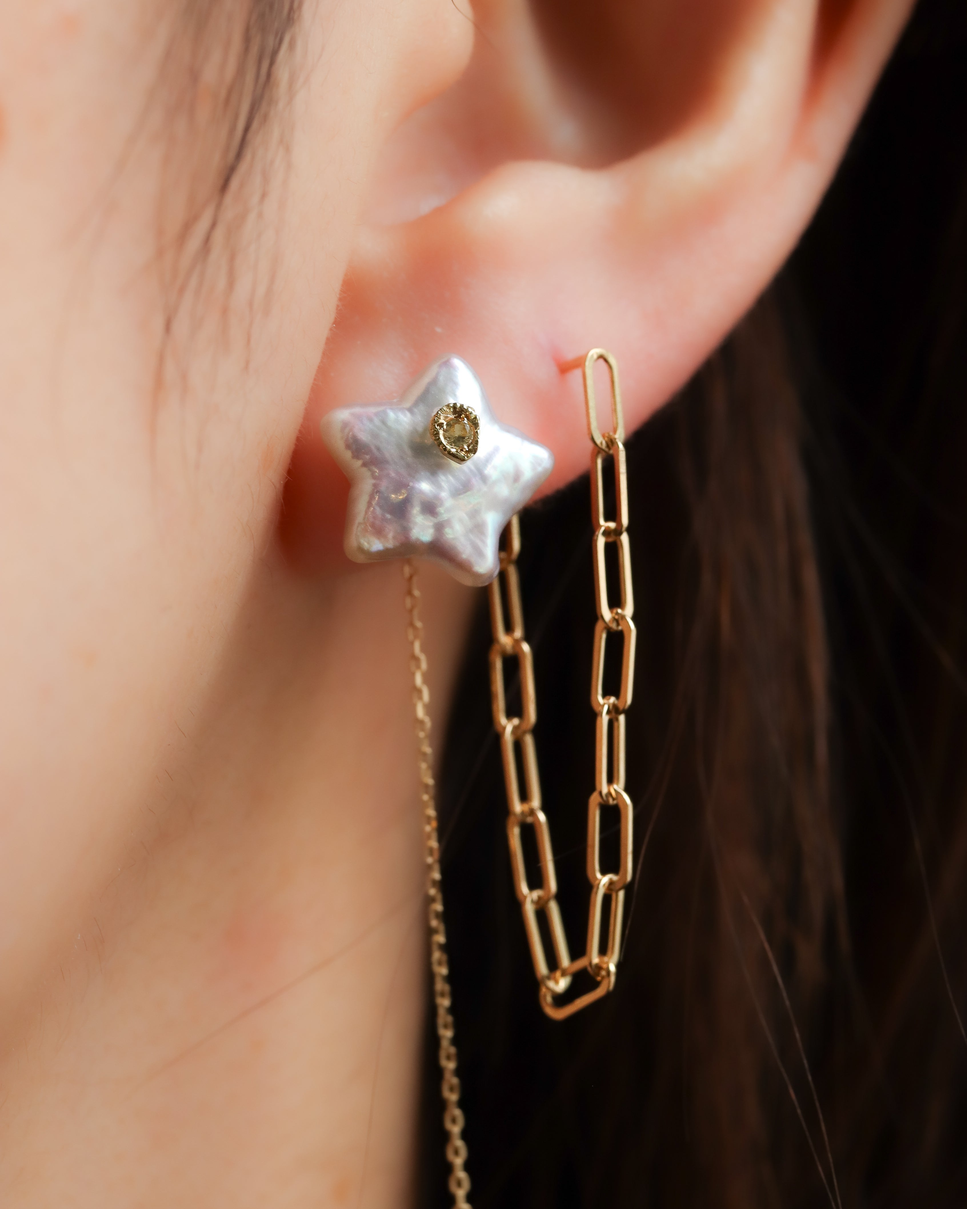 Flat Pierced Earring - Pearl - C