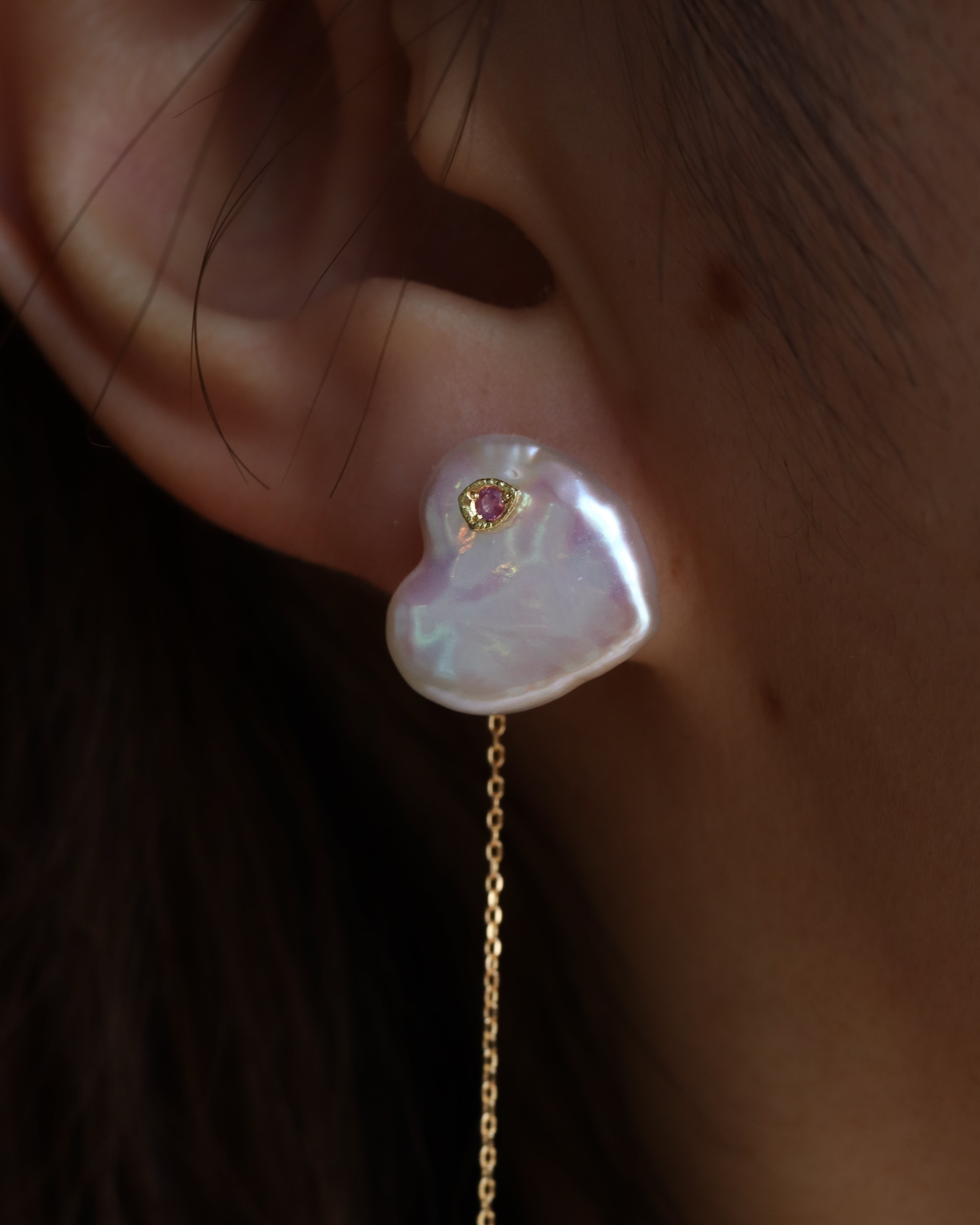 Flat Pierced Earring - Pearl -