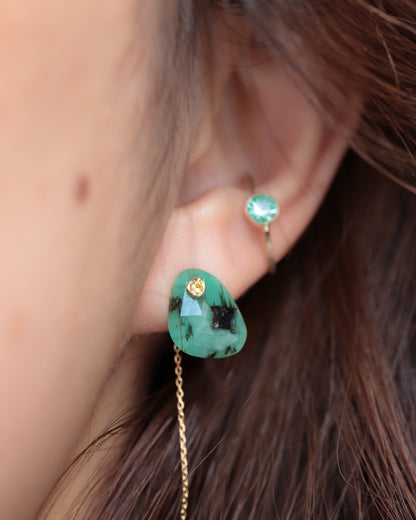 Flat Pierced Earring - Emerald -