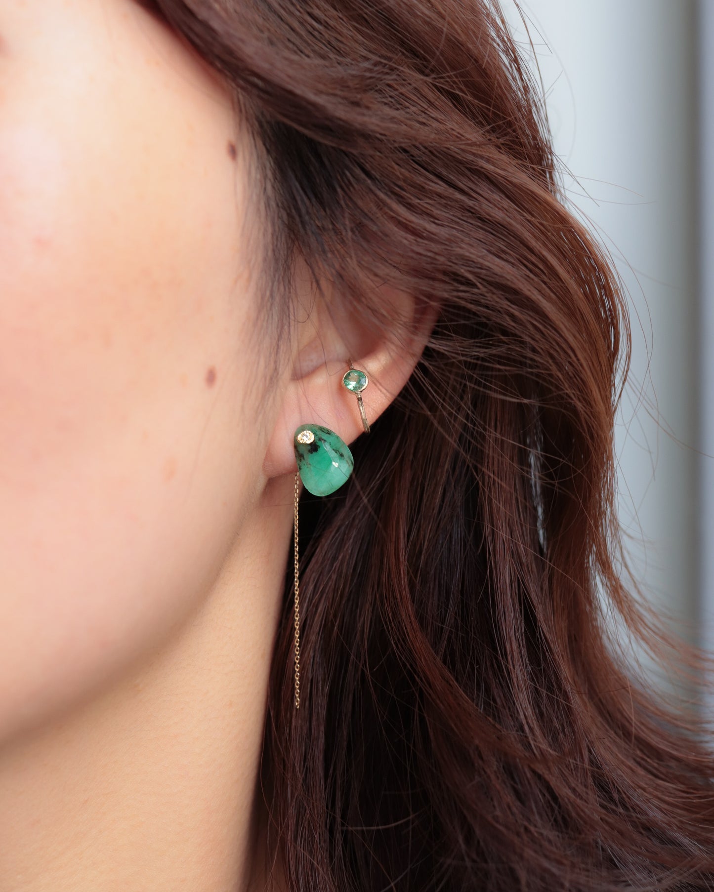 Flat Pierced Earring - Emerald -