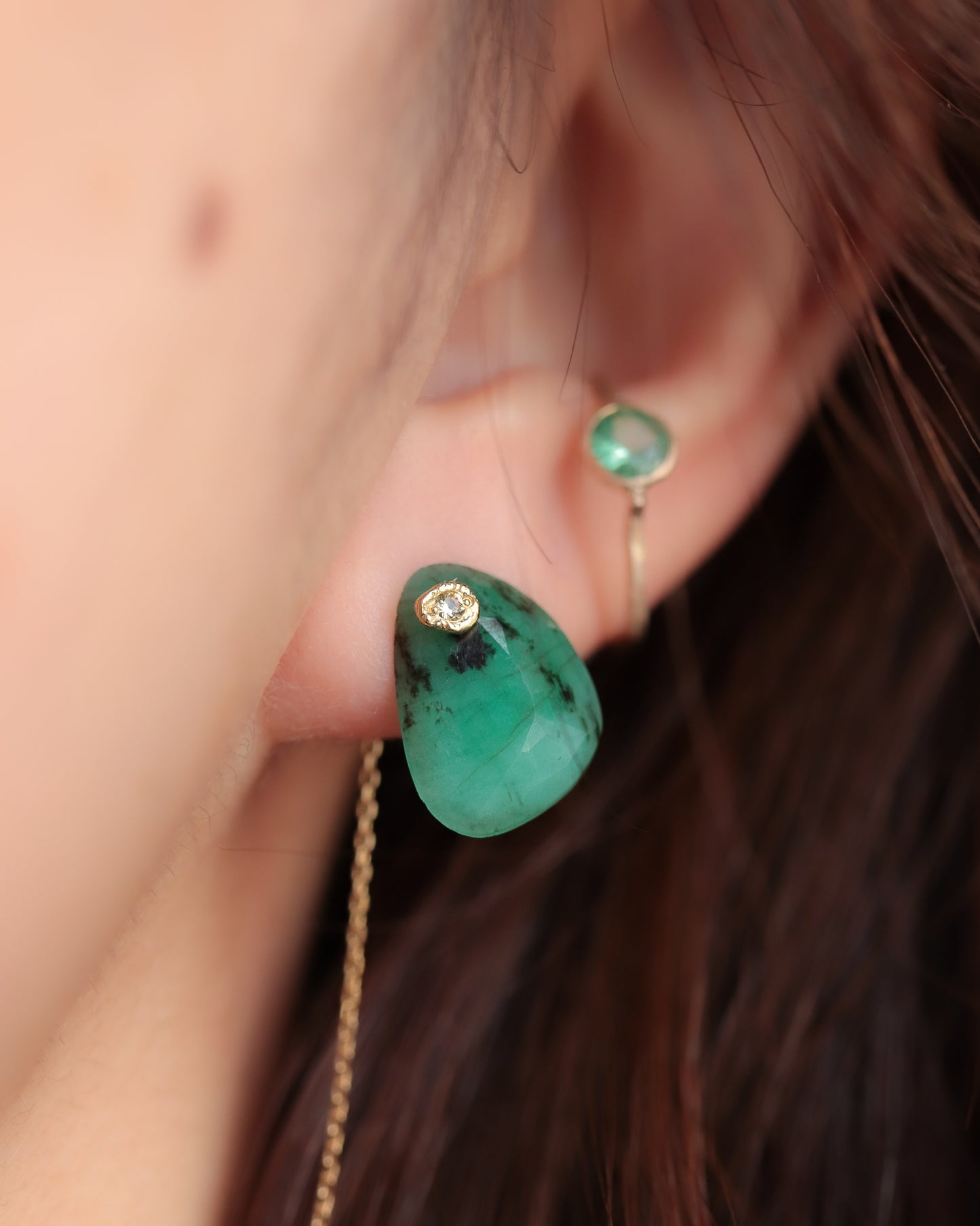 Flat Pierced Earring - Emerald -