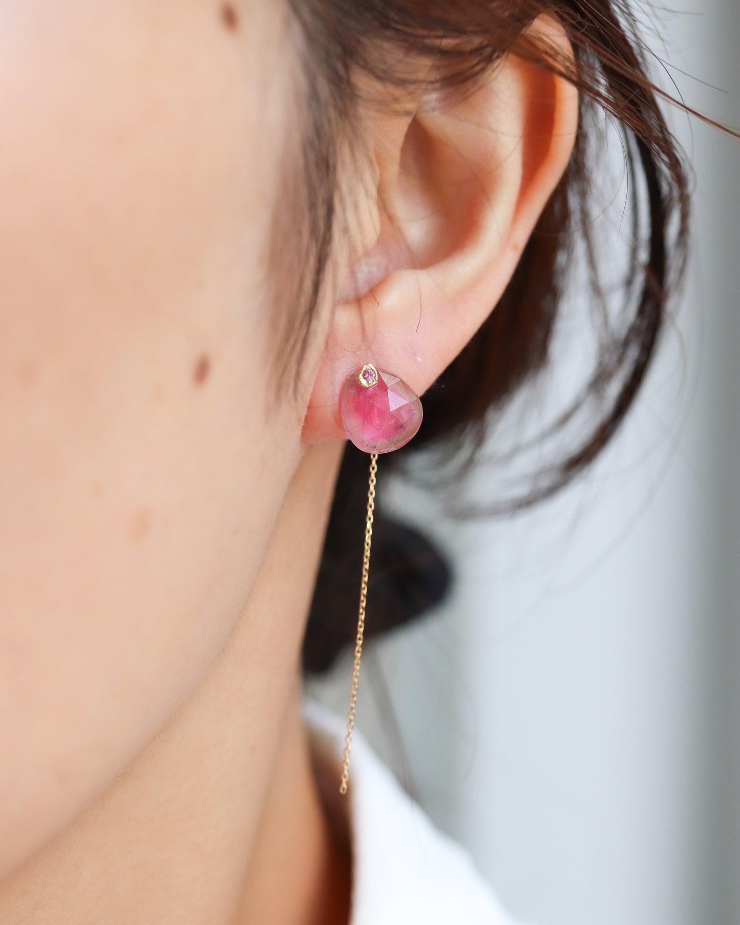 Flat Pierced Earring - Bicolor Tourmaline-