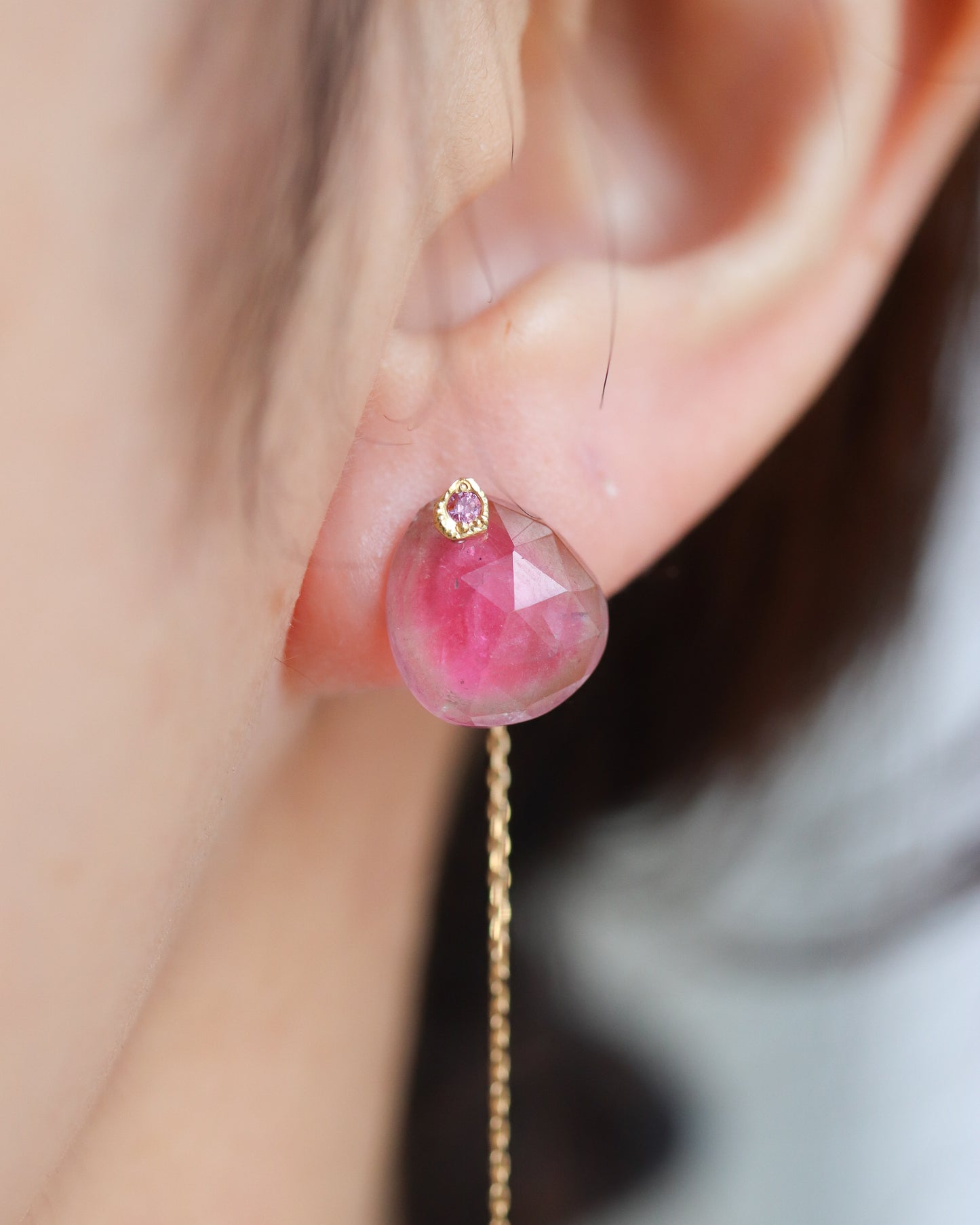 Flat Pierced Earring - Bicolor Tourmaline-