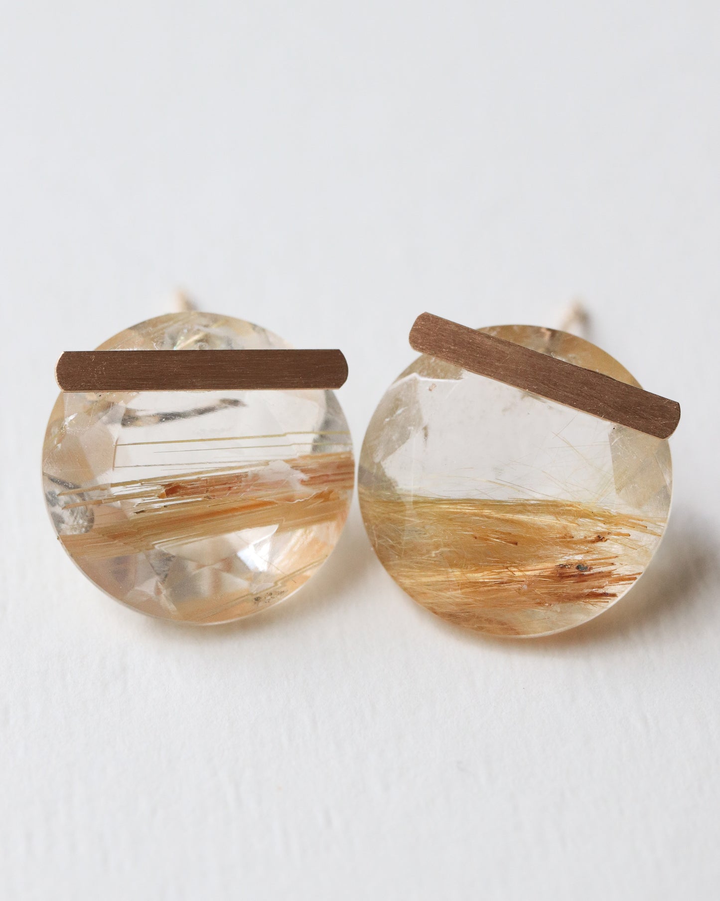 Bar Stone Pierced Earring - Golden Rutilated Quartz -