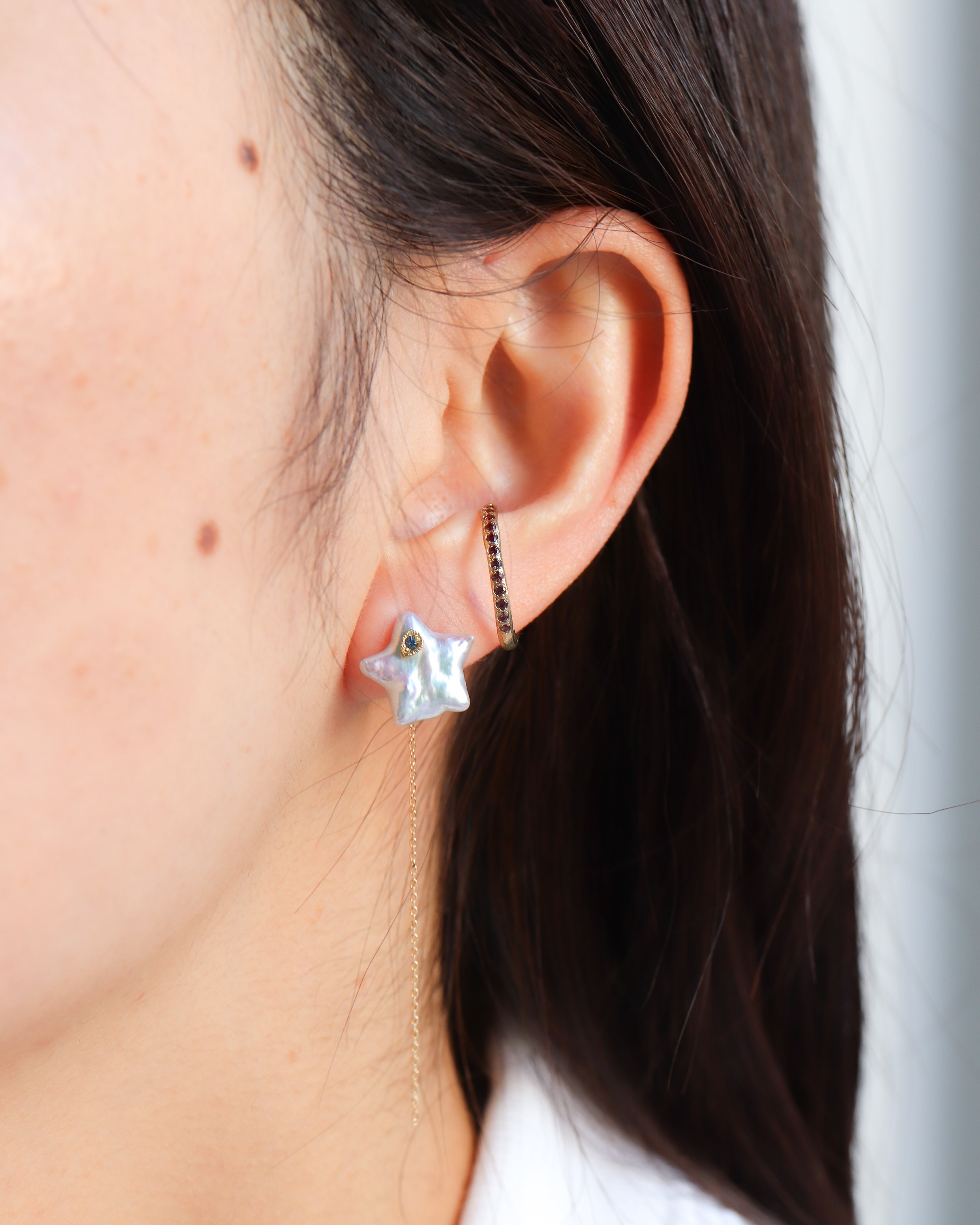 Flat Pierced Earring - Pearl / A -