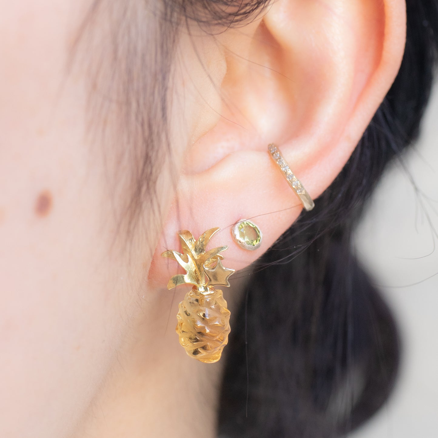 Pineapple Stud Pierced Earrings - Citrine -