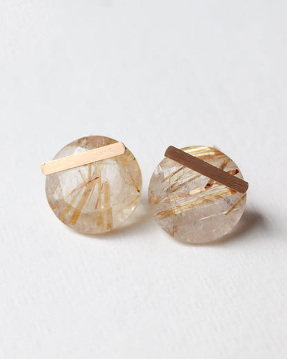 Bar Stone Pierced Earring - Golden Rutilated Quartz -