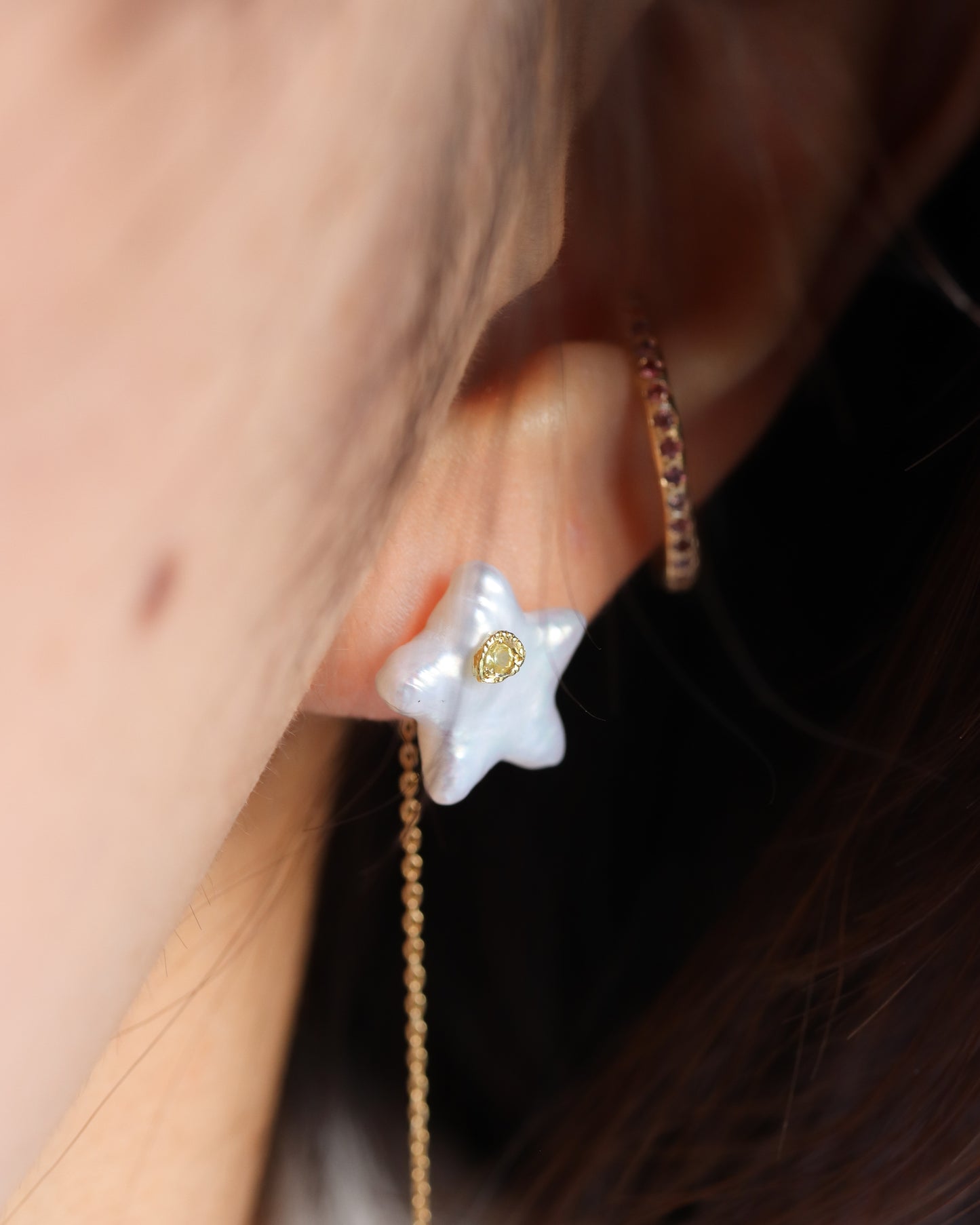 Flat Pierced Earring - Pearl / B -