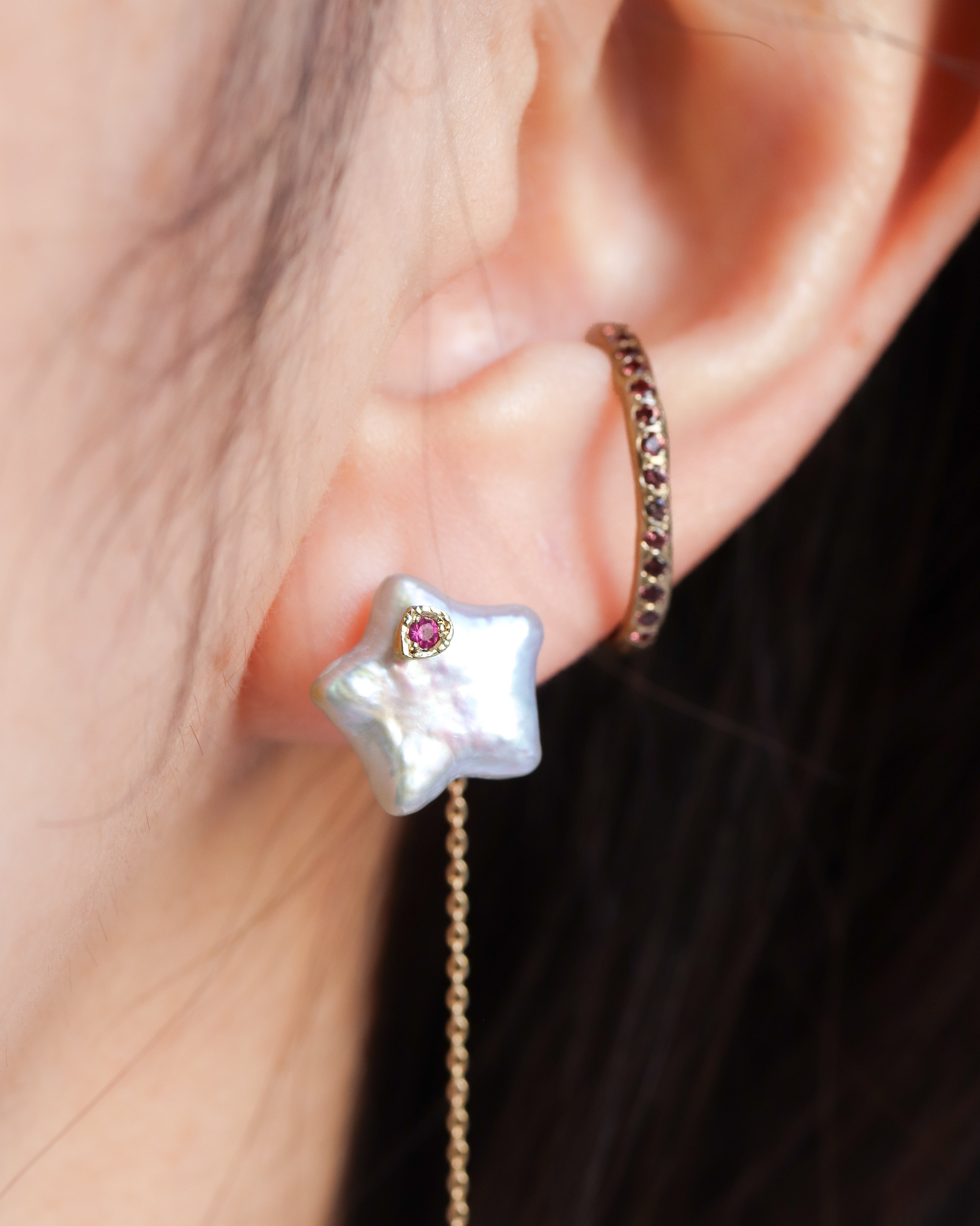 Flat Pierced Earring - Pearl / C -