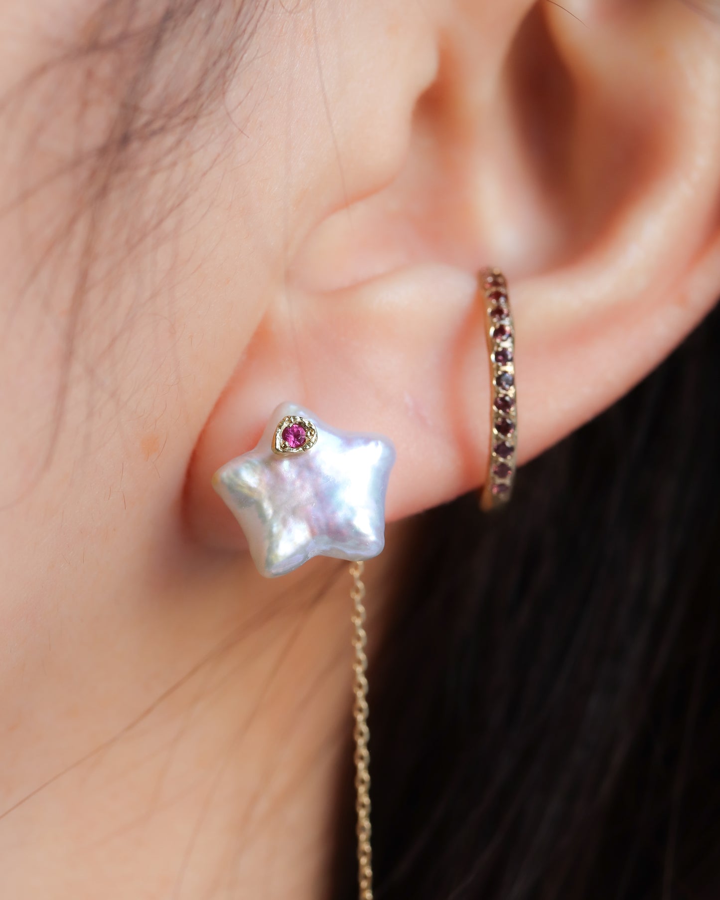 Flat Pierced Earring - Pearl / C -