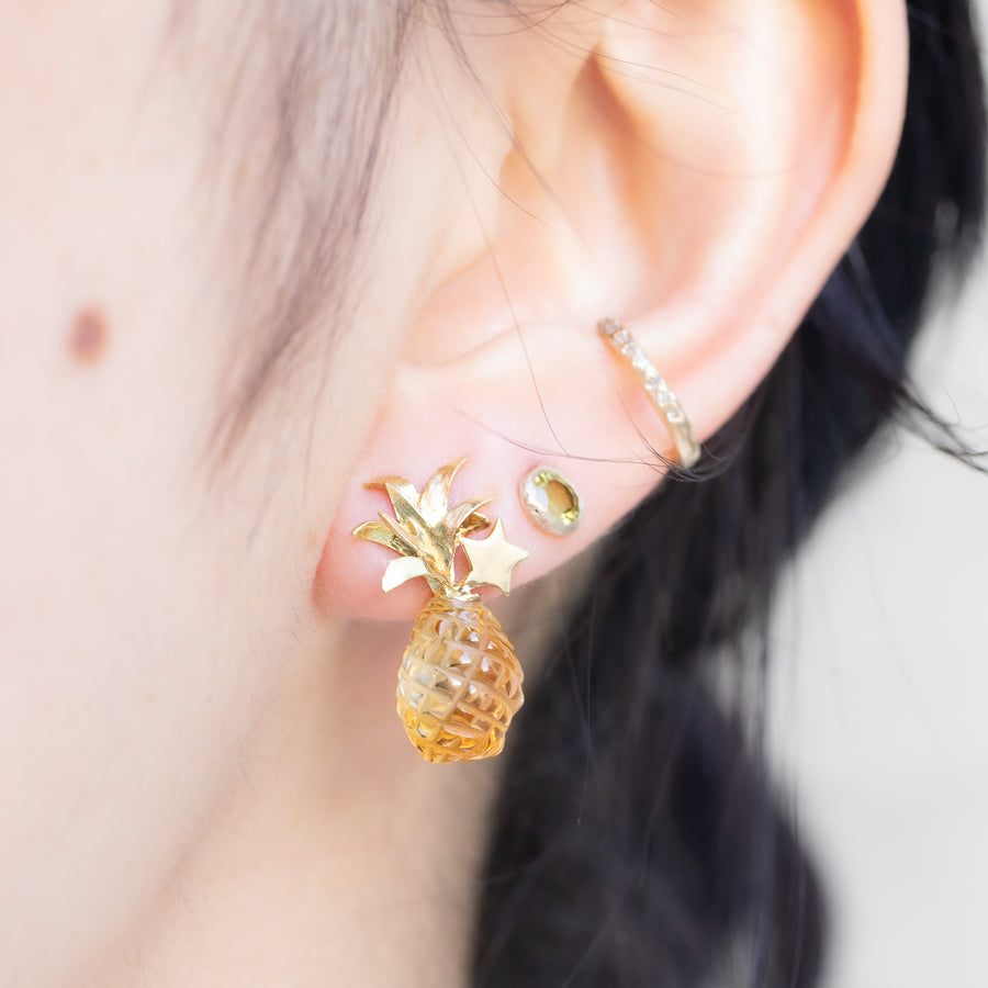 Pineapple Pierced Earring - Citrine -
