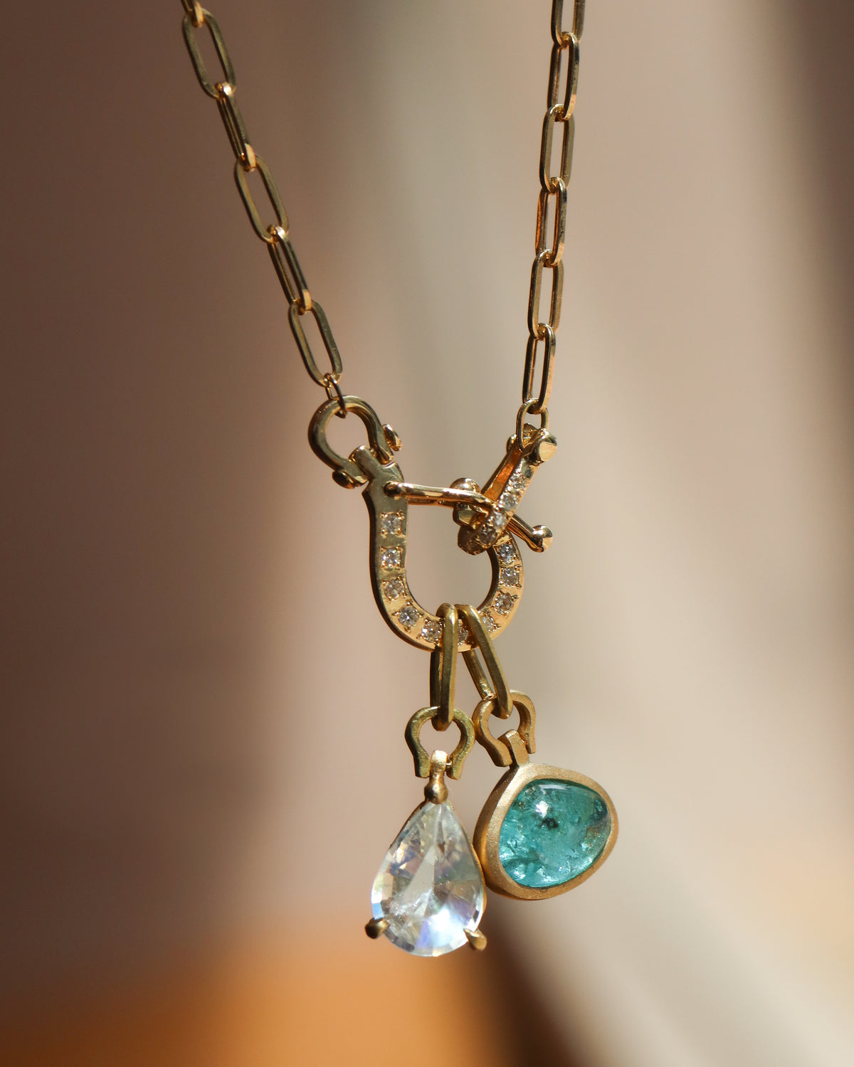 Horse Shoe Collet Necklace - Paraiba Tourmaline -