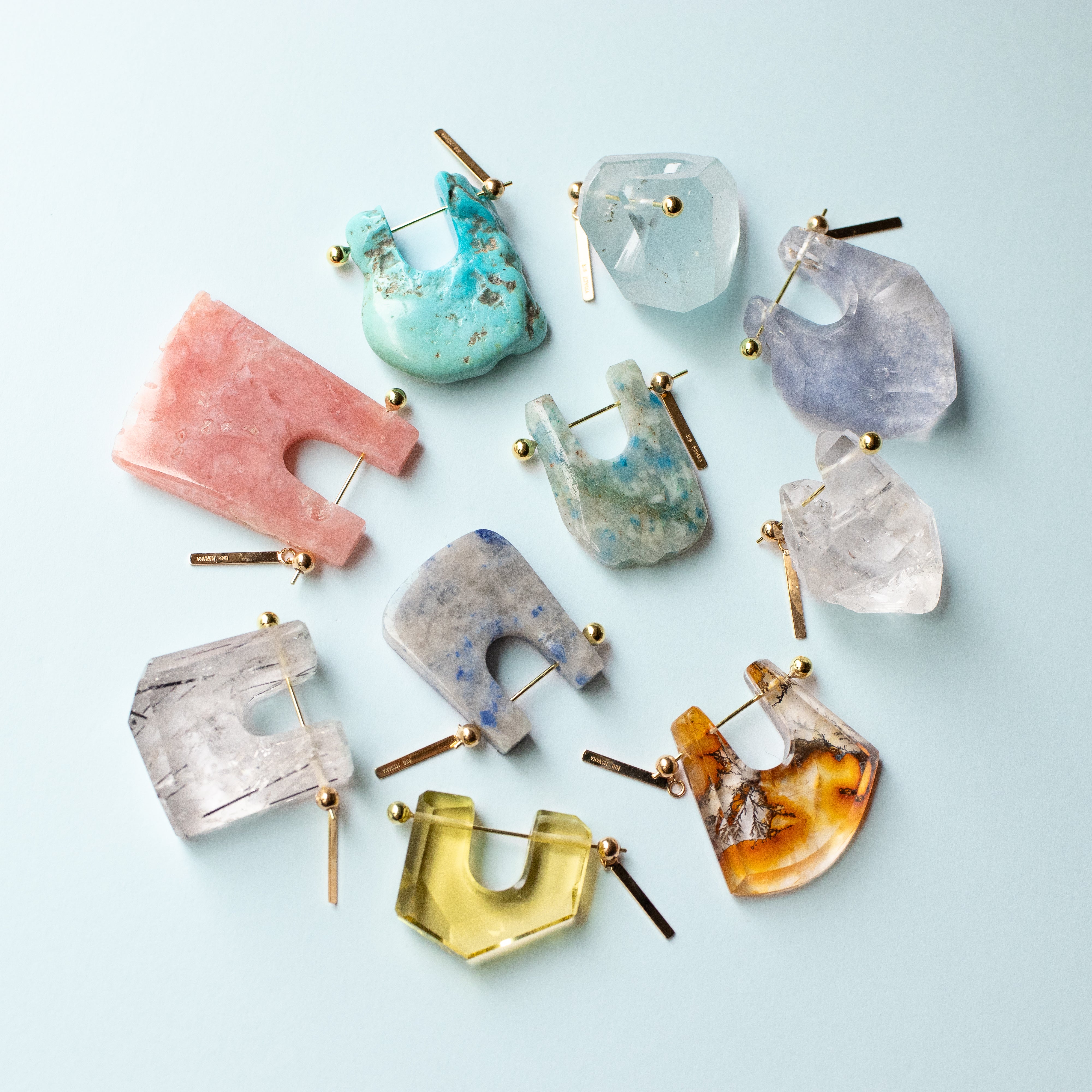 Rock Pierced Earring - Tourmalinated Quartz -